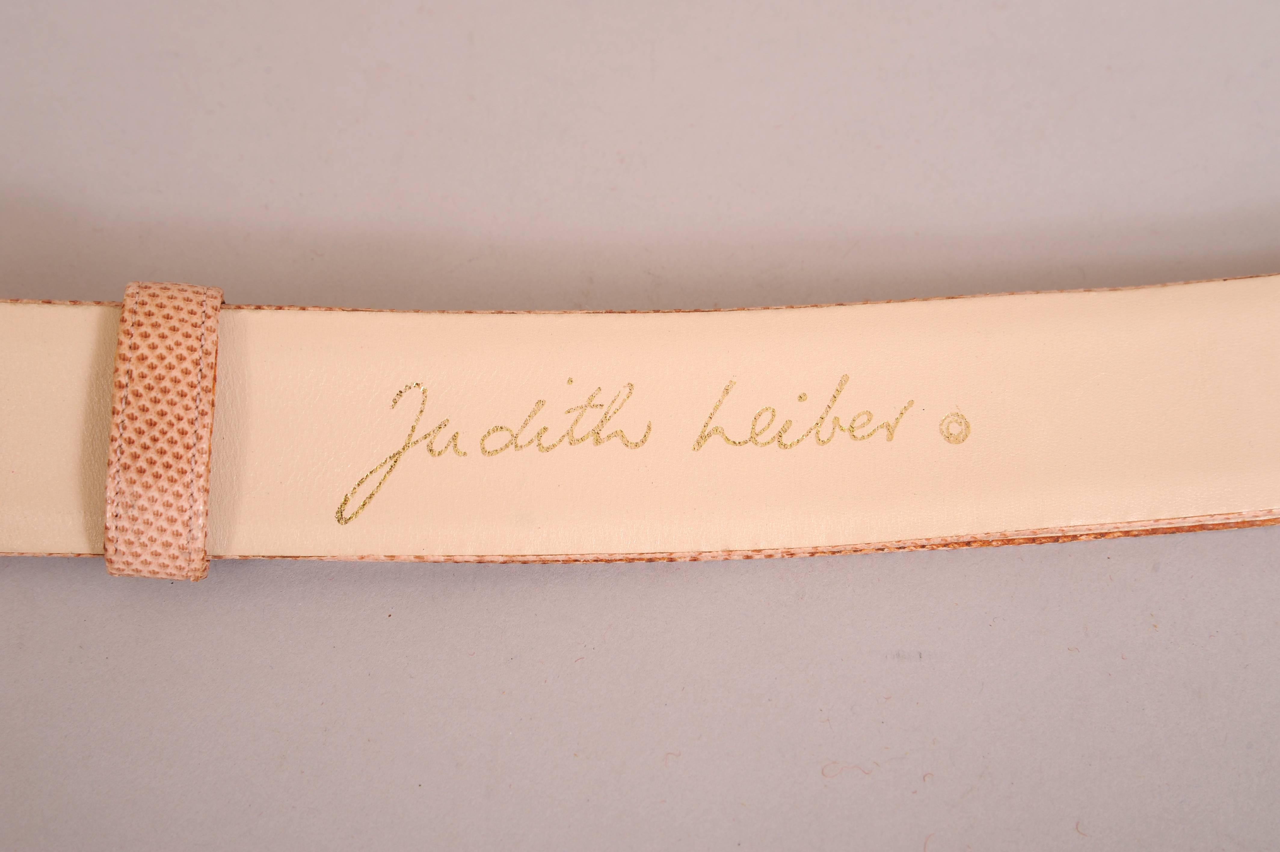 Women's Judith Leiber Pink/Beige Adjustable Karung Belt