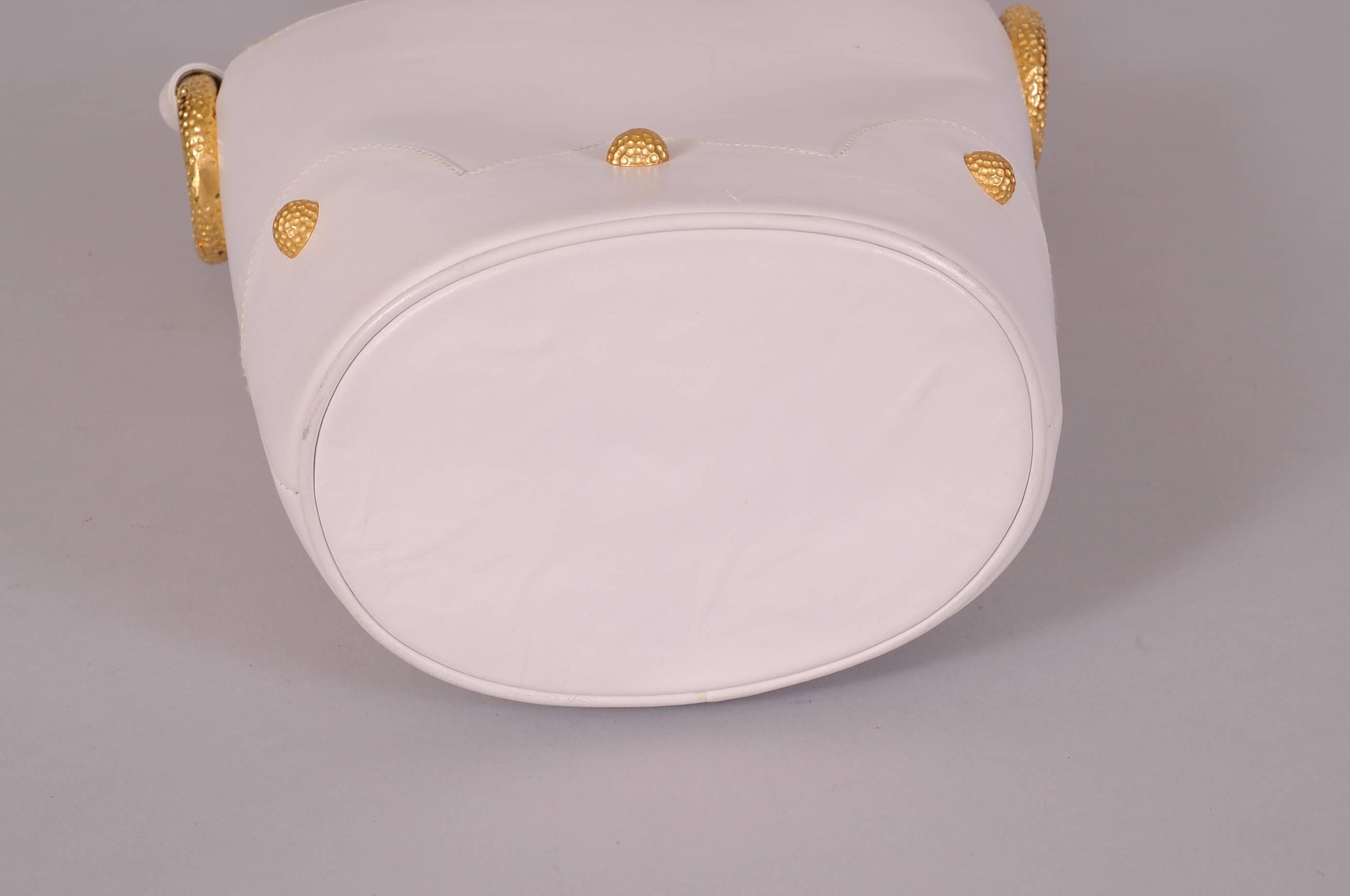 Women's Paloma Picasso White Leather Bag, Hammered Gold Decoration, Never Used