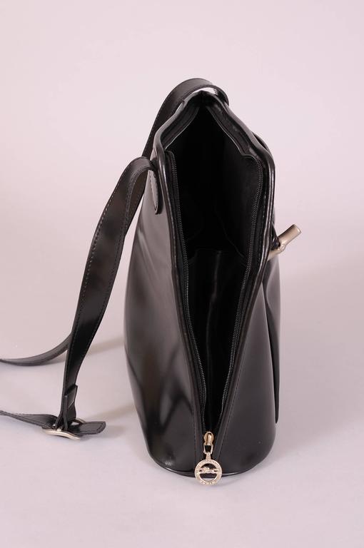 Longchamp Vintage Black Leather Shoulder Bag, Unusual Zipper Opening at  1stDibs