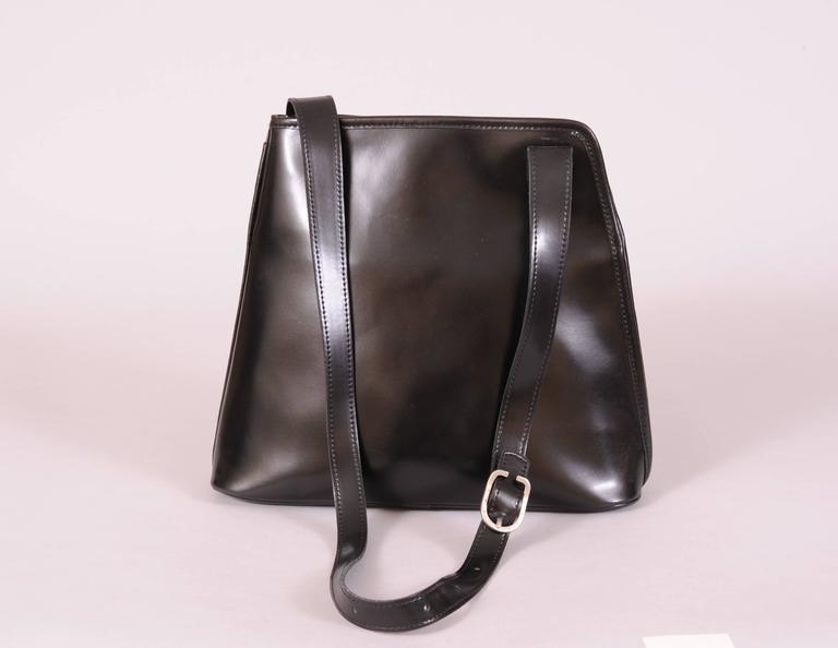Longchamp Vintage Black Leather Shoulder Bag, Unusual Zipper Opening at