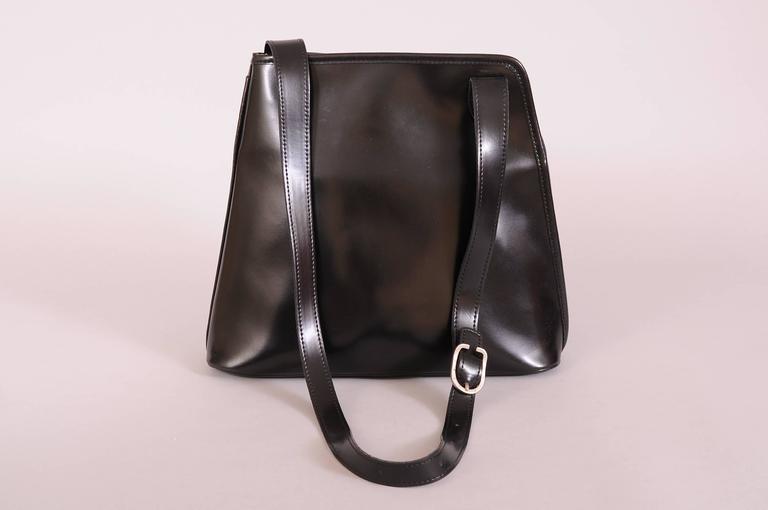 Longchamp Vintage Black Leather Shoulder Bag, Unusual Zipper Opening at ...
