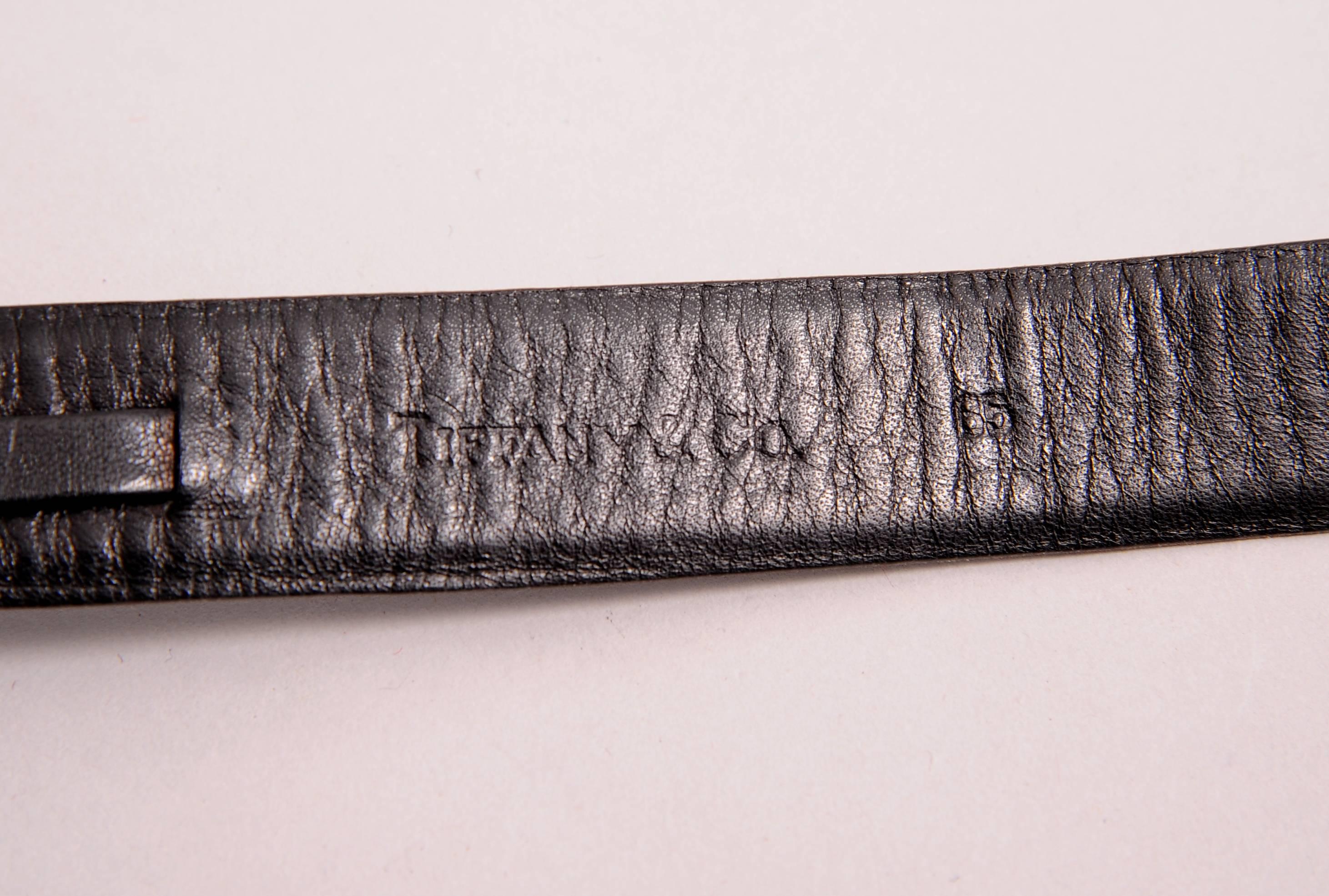 Women's Elsa Peretti Rare Sterling Thumbprint Buckle Original Tiffany Black Leather Belt
