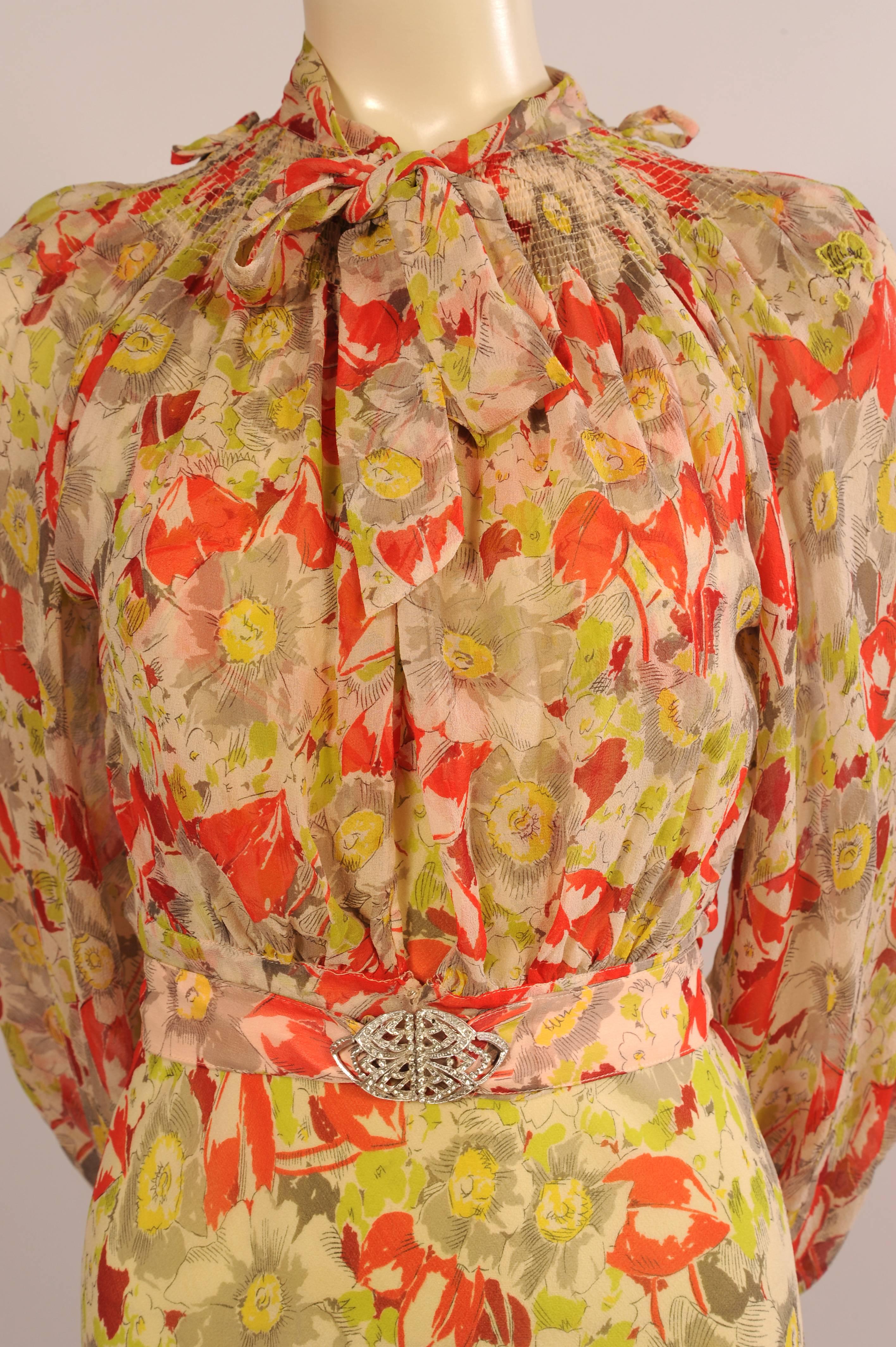 Orange Maggie Norris Couture 1930's Inspired Silk Chiffon Dress, Jacket & Slip