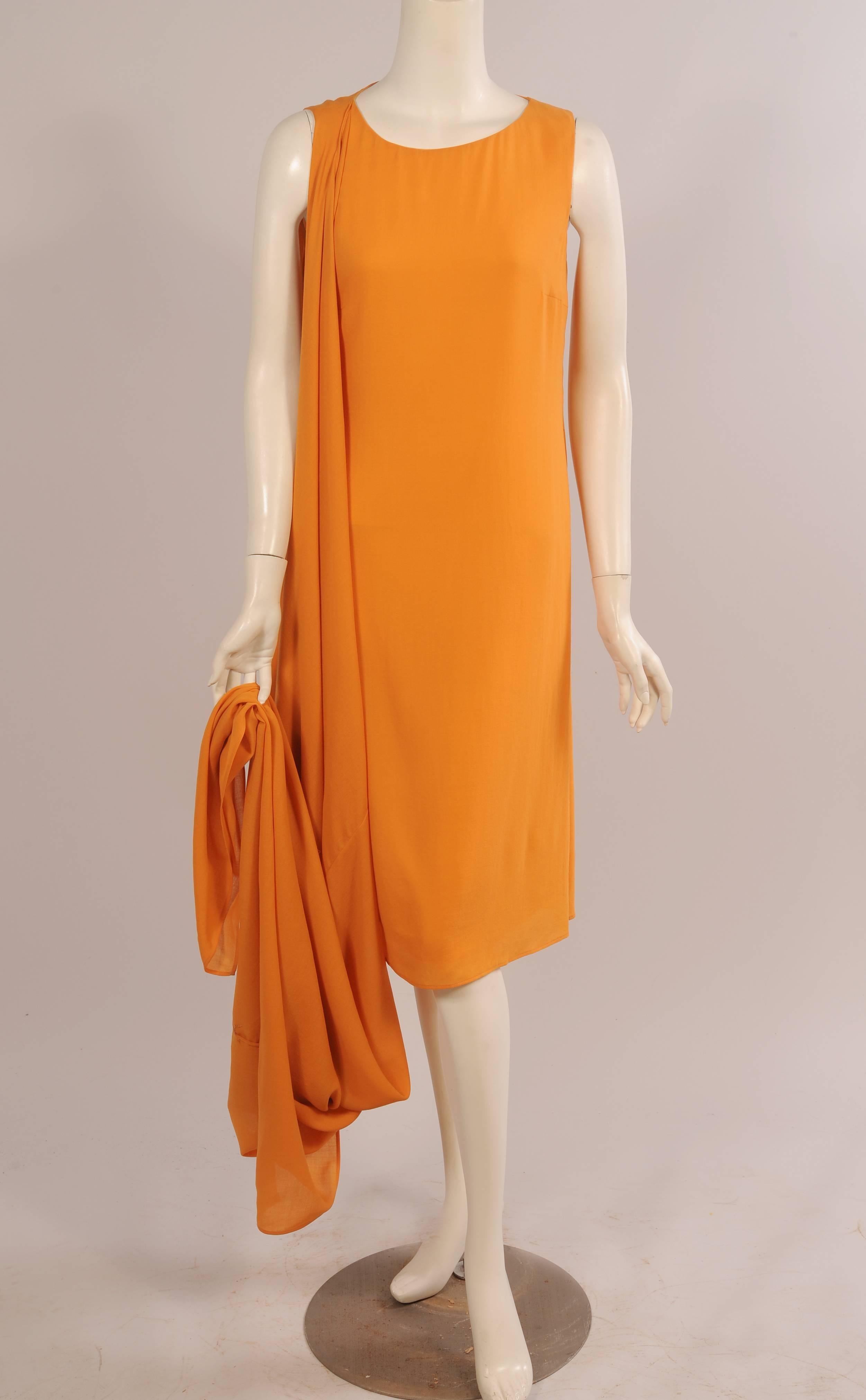 Jil Sander Melon Colored Wool Crepe Dress with Attached Side Drape Never Worn In New Condition In New Hope, PA