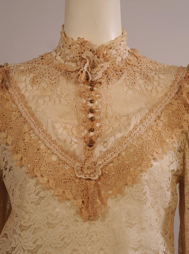 Victorian Inspired Mixed Lace Blouse circa 1975 For Sale at 1stDibs