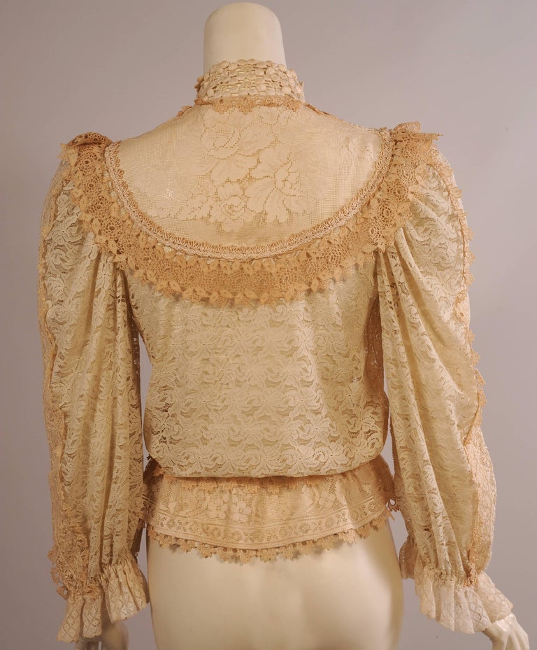 Victorian Inspired Mixed Lace Blouse circa 1975 For Sale at 1stDibs