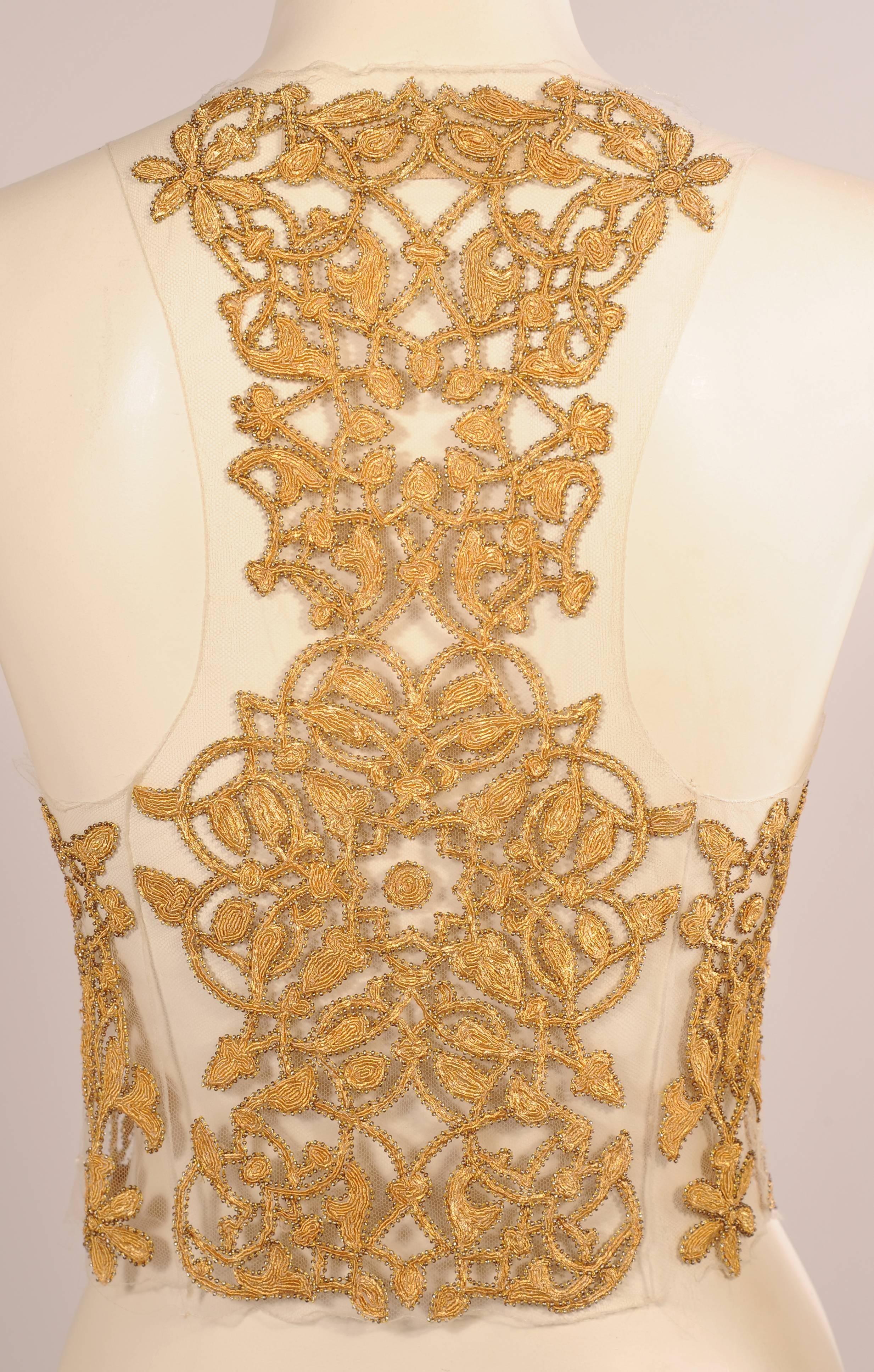  Lesage Paris Tulle Bodice Hand Sewn Gold Beads Soutache Maggie Norris Couture In Excellent Condition In New Hope, PA