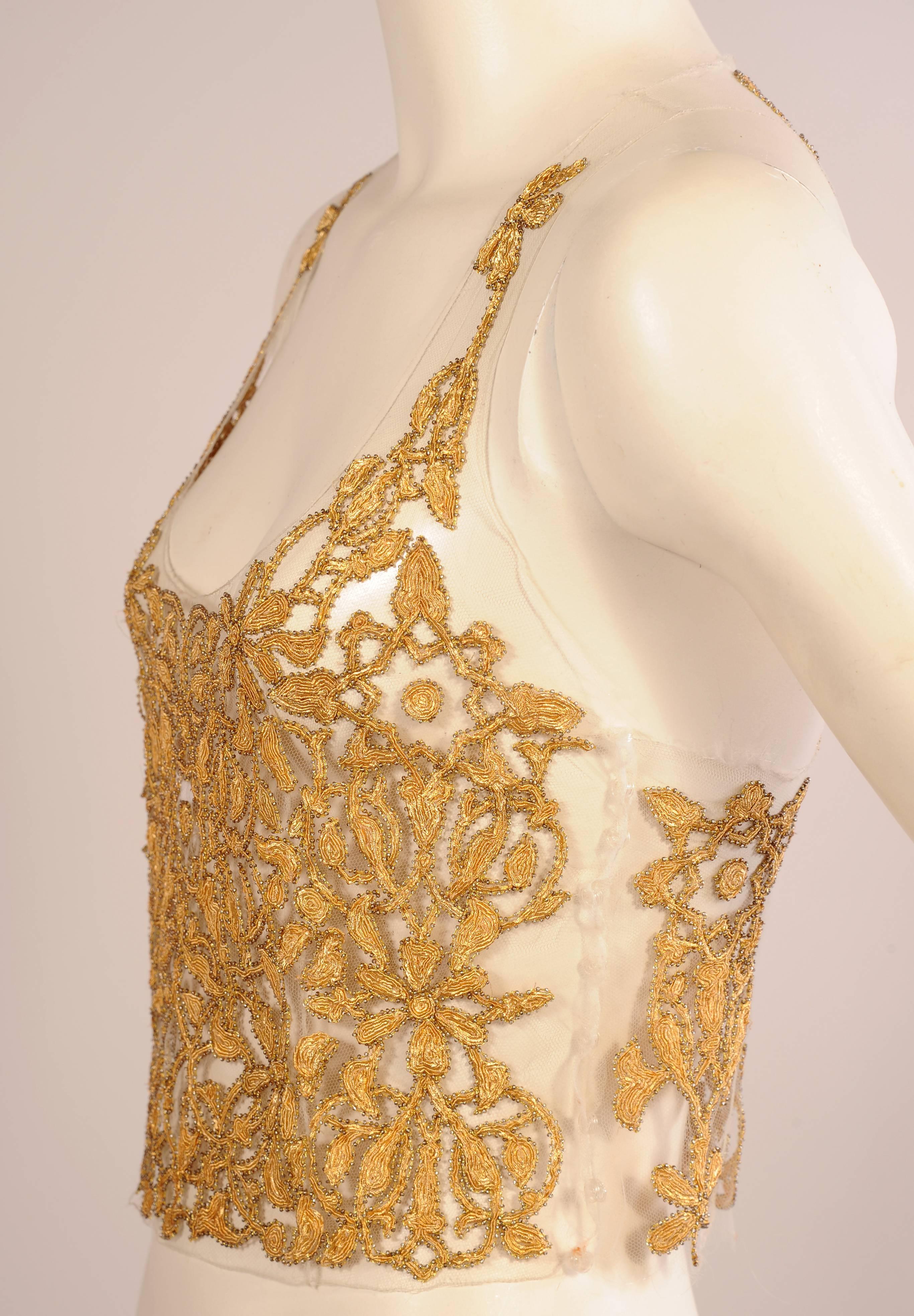 Women's Lesage Paris Tulle Bodice Hand Sewn Gold Beads Soutache Maggie Norris Couture