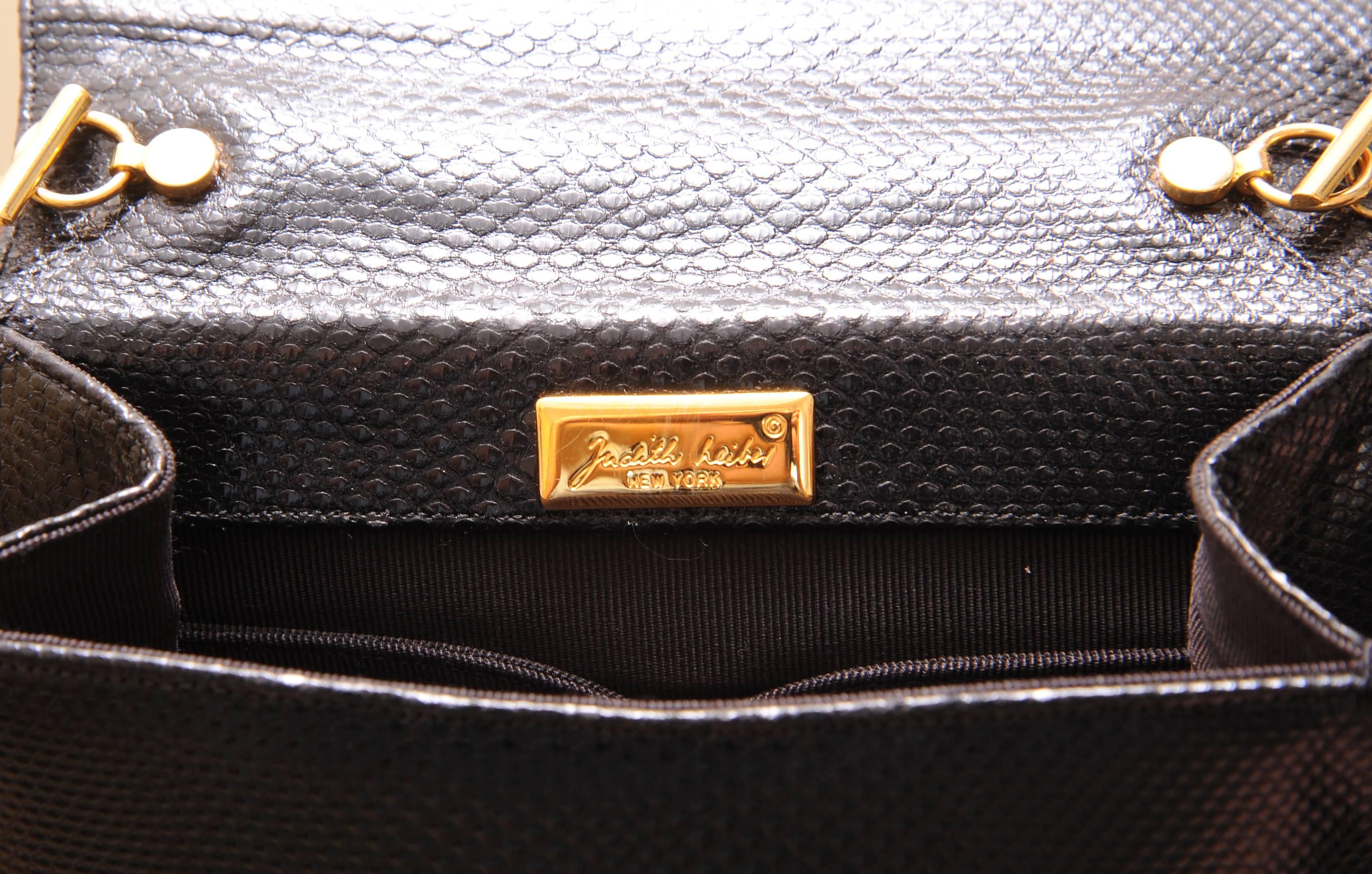 Judith Leiber Charming Black Karung Bag with Gold Charm Handle 4
