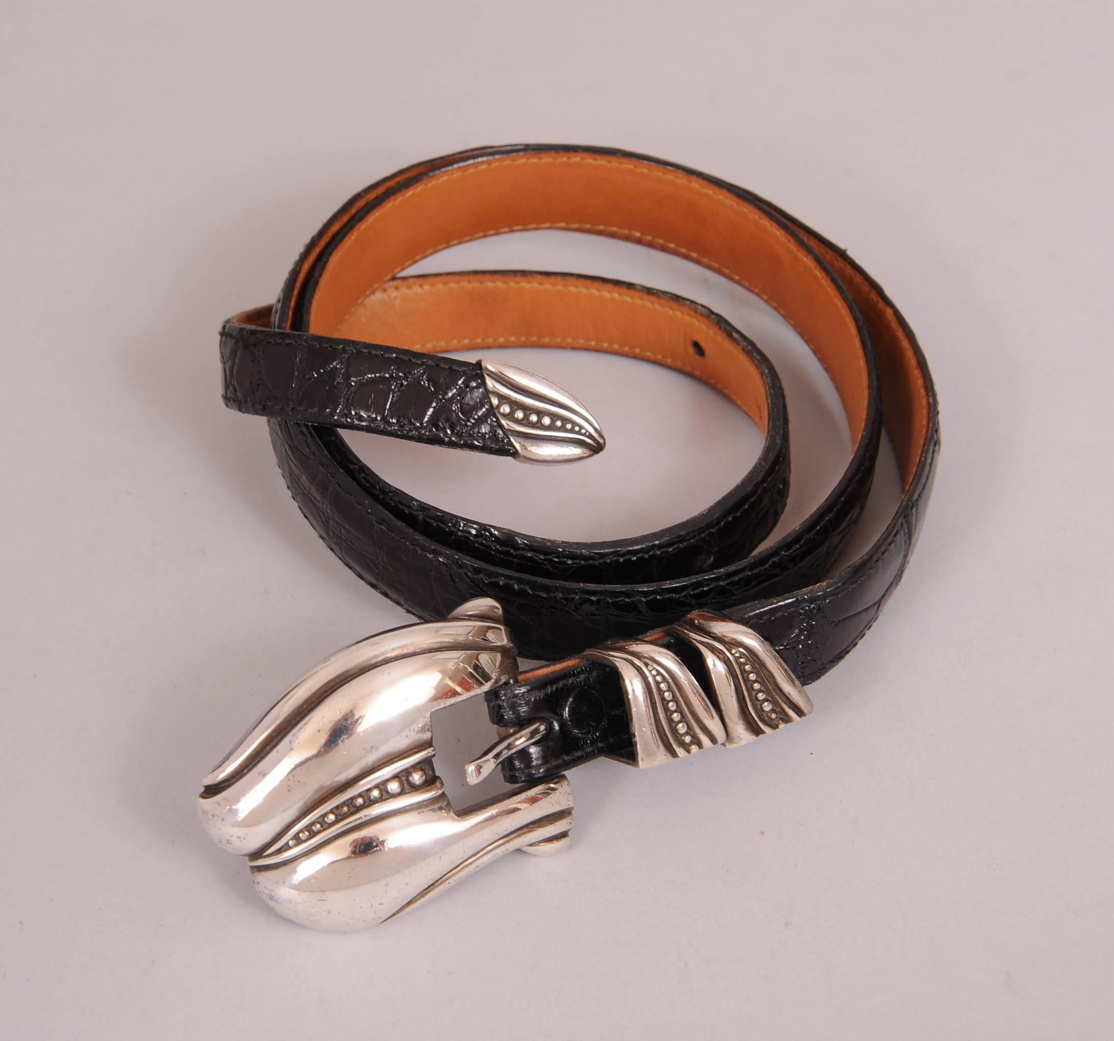 Barry Kieselstein-Cord Sterling Silver Buckle with Black & Brown Alligator Belts In Excellent Condition In New Hope, PA