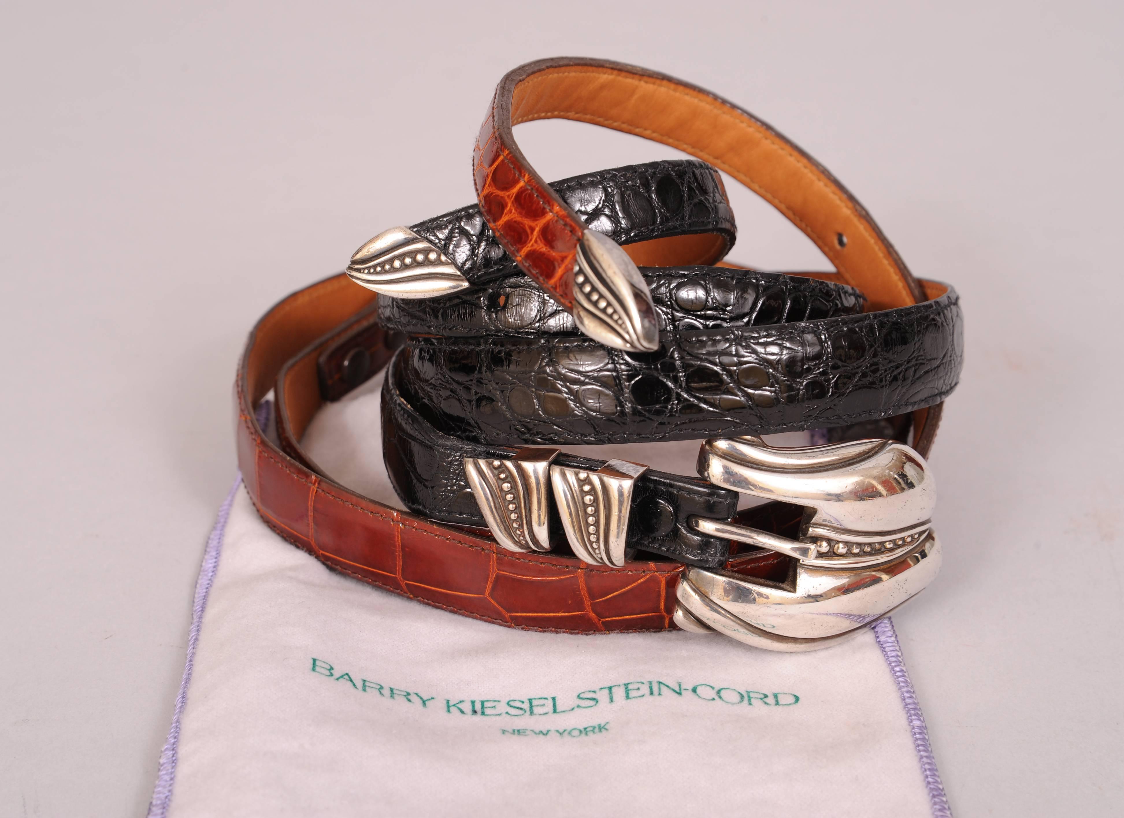 Barry Kieselstein-Cord Sterling Silver Buckle with Black & Brown Alligator Belts 1