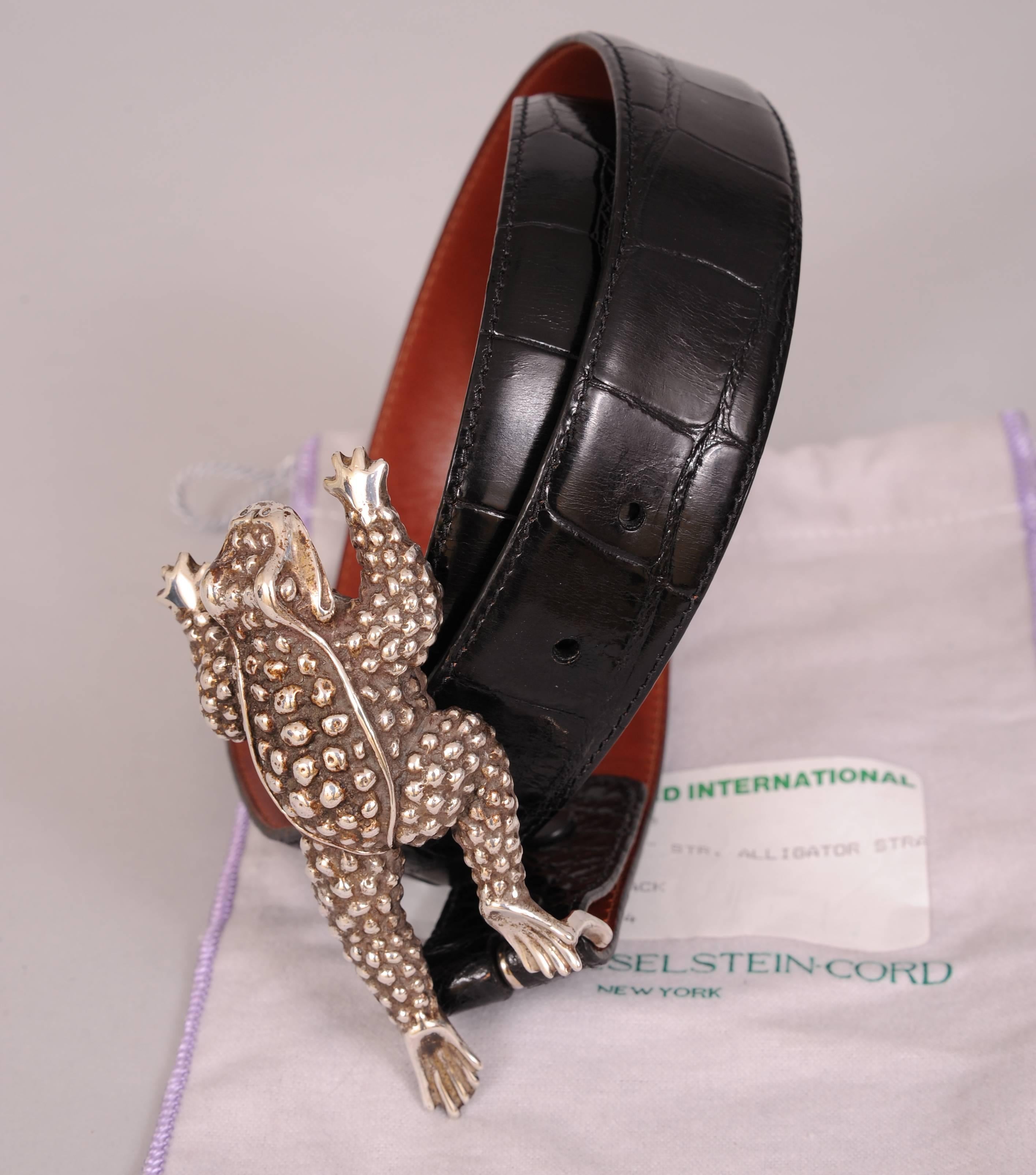 Barry Kieselstein-Cord Sterling Silver Frog Buckle and Black Alligator Belt 2