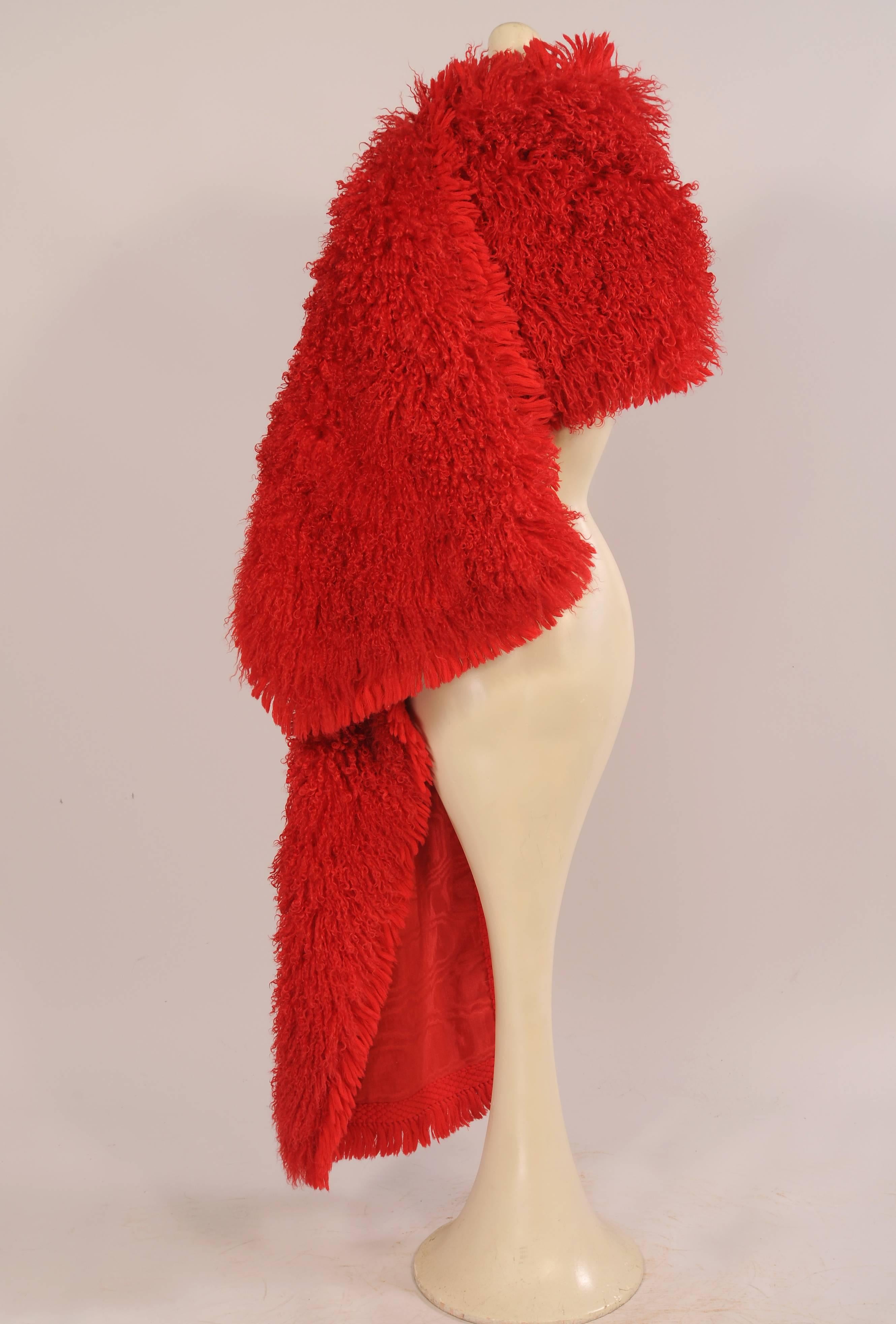 Nina Ricci Glamorous Red Mongolian Curly Lamb Wrap In Excellent Condition In New Hope, PA