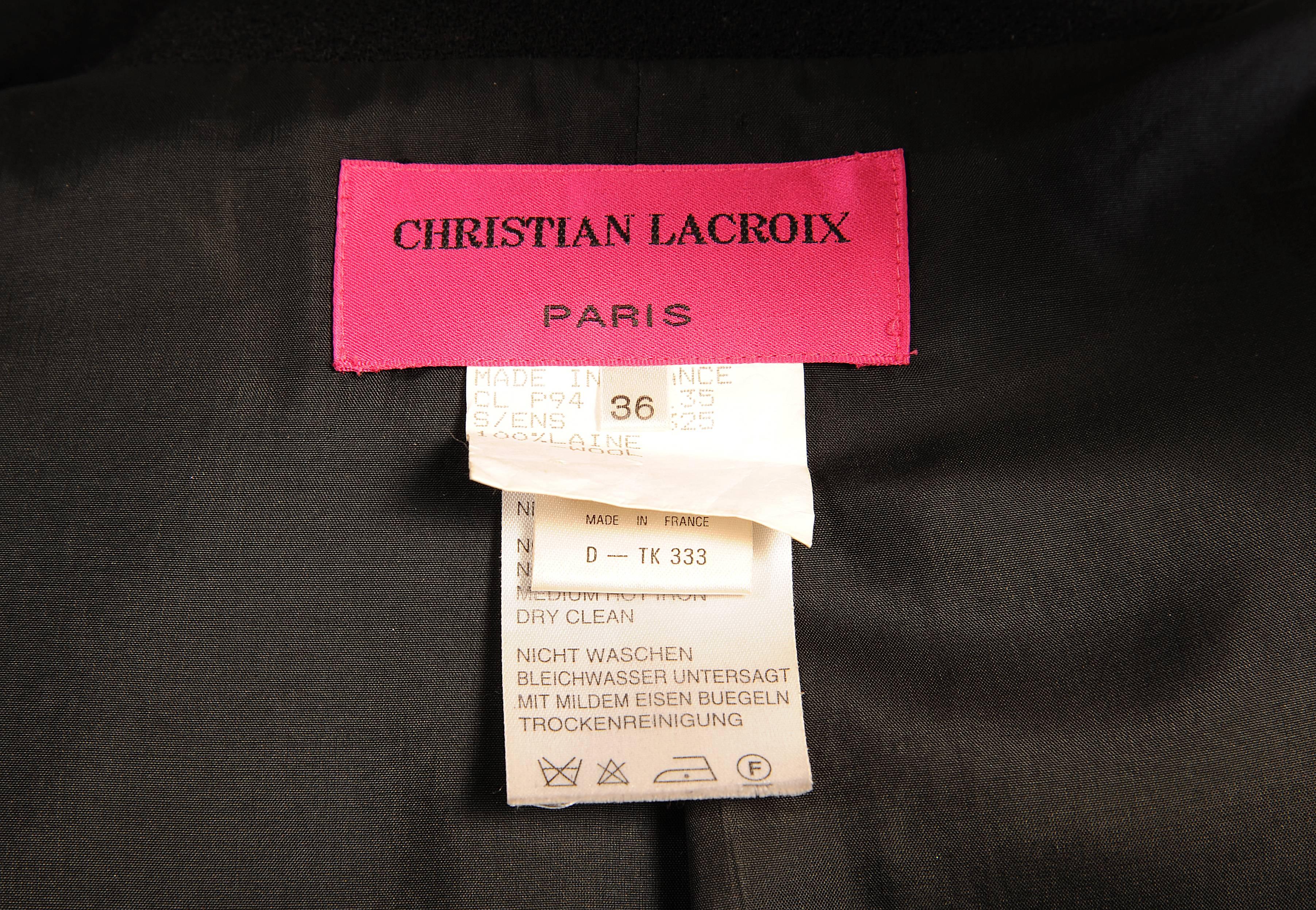 Christian Lacroix Black Wool Crepe Jacket In Excellent Condition For Sale In New Hope, PA