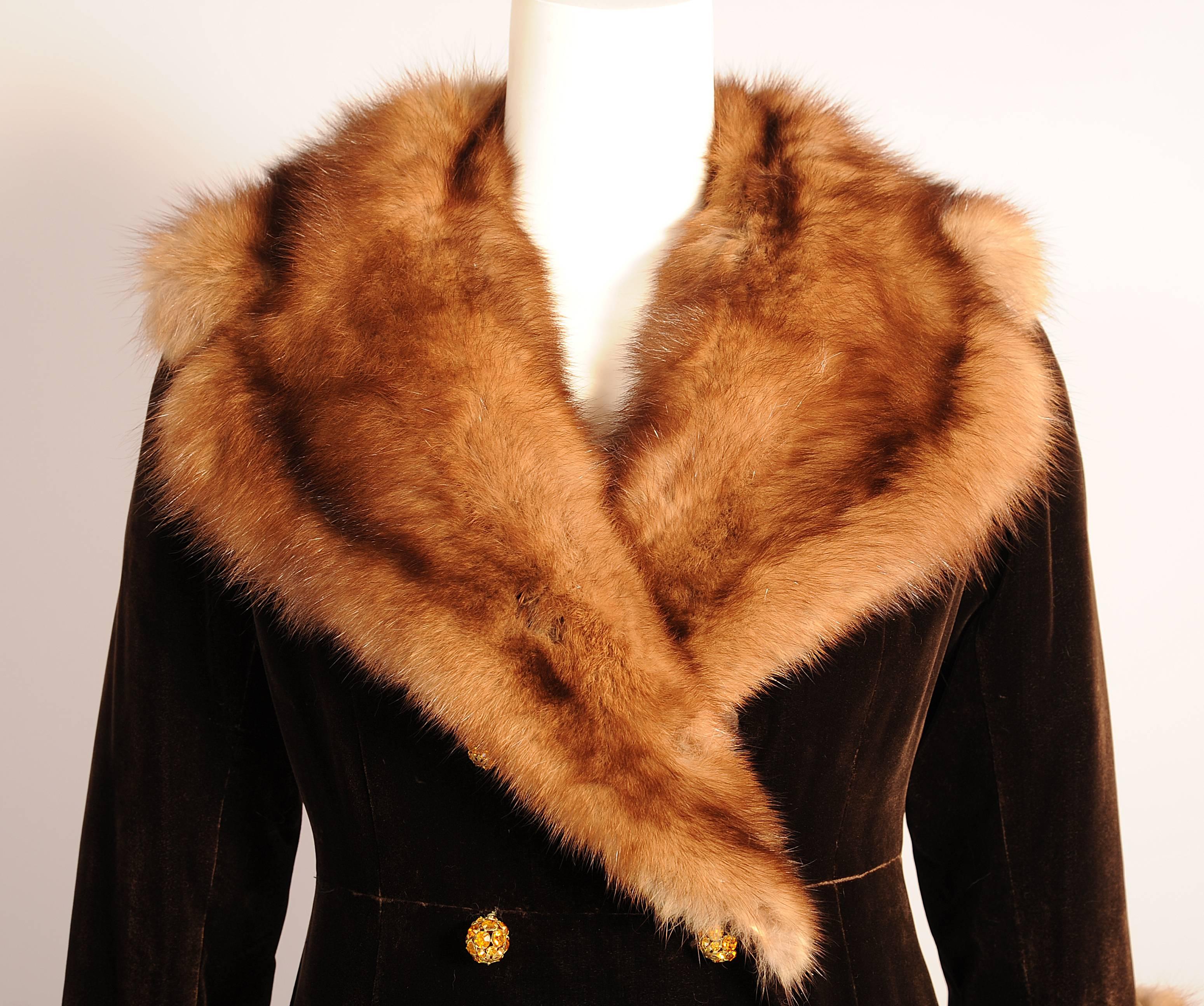 1970's Yves Saint Laurent Haute Couture Sable Trimmed Velvet Maxi Coat In Excellent Condition In New Hope, PA
