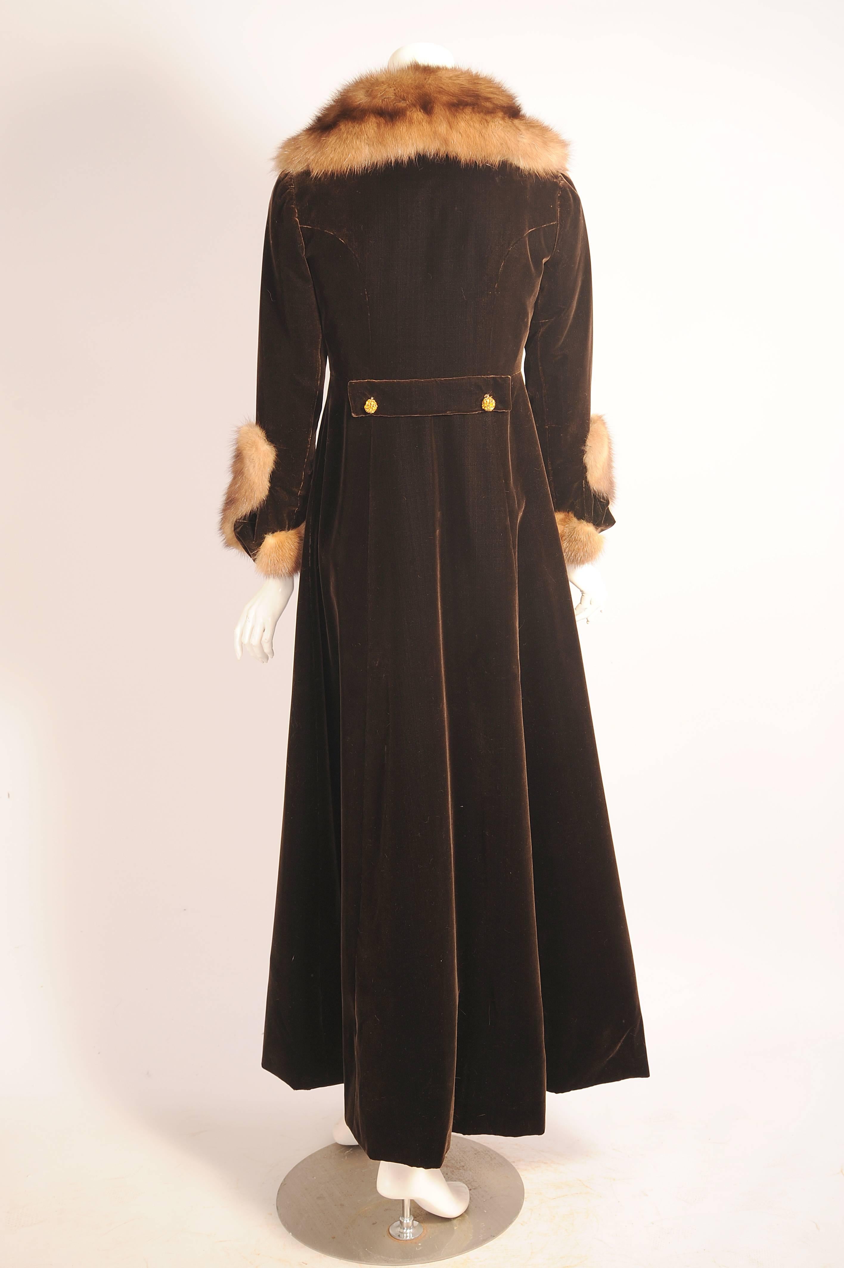 Black 1970's Yves Saint Laurent Haute Couture Sable Trimmed Velvet Maxi Coat