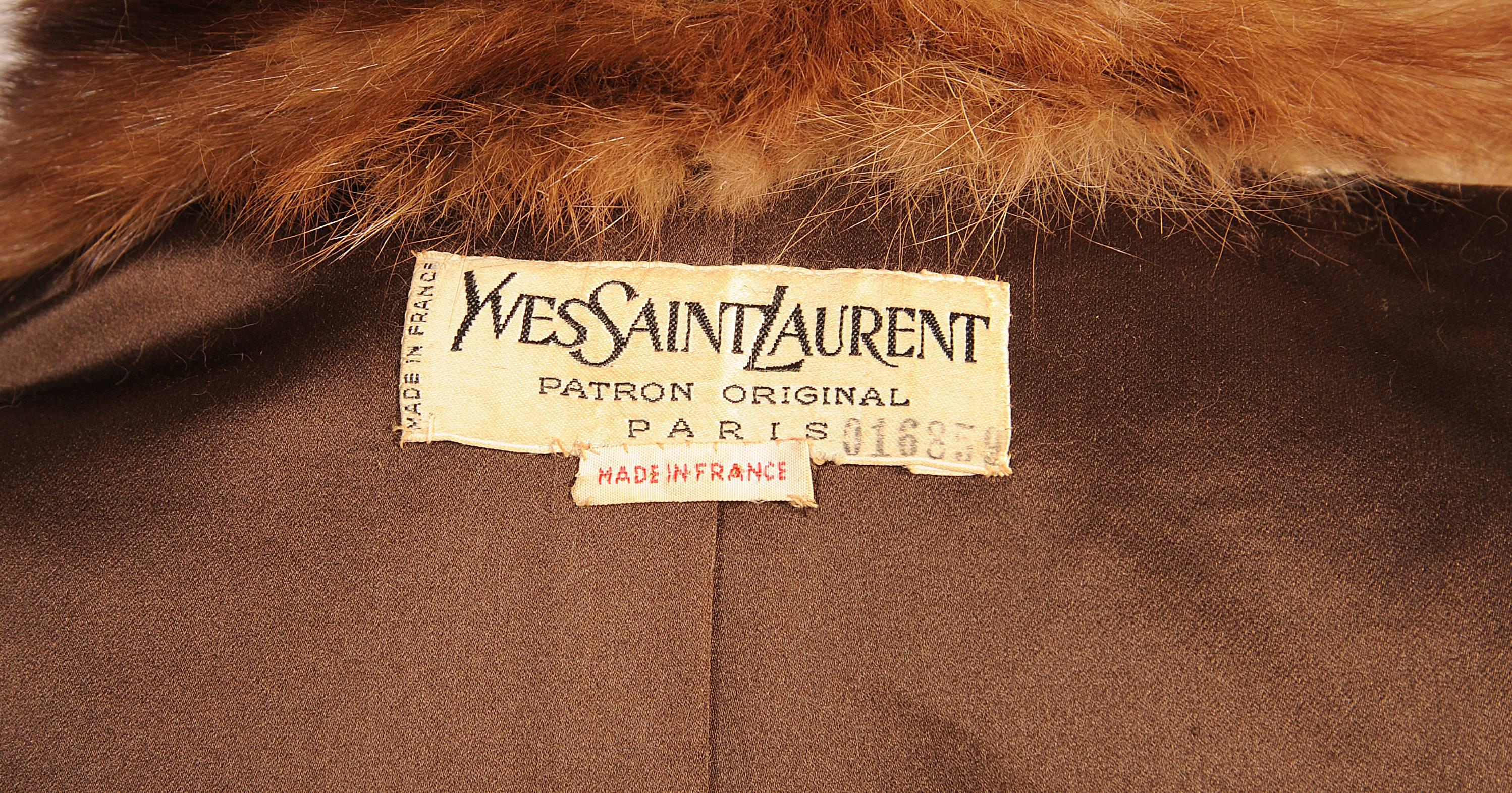 1970's Yves Saint Laurent Haute Couture Sable Trimmed Velvet Maxi Coat 1