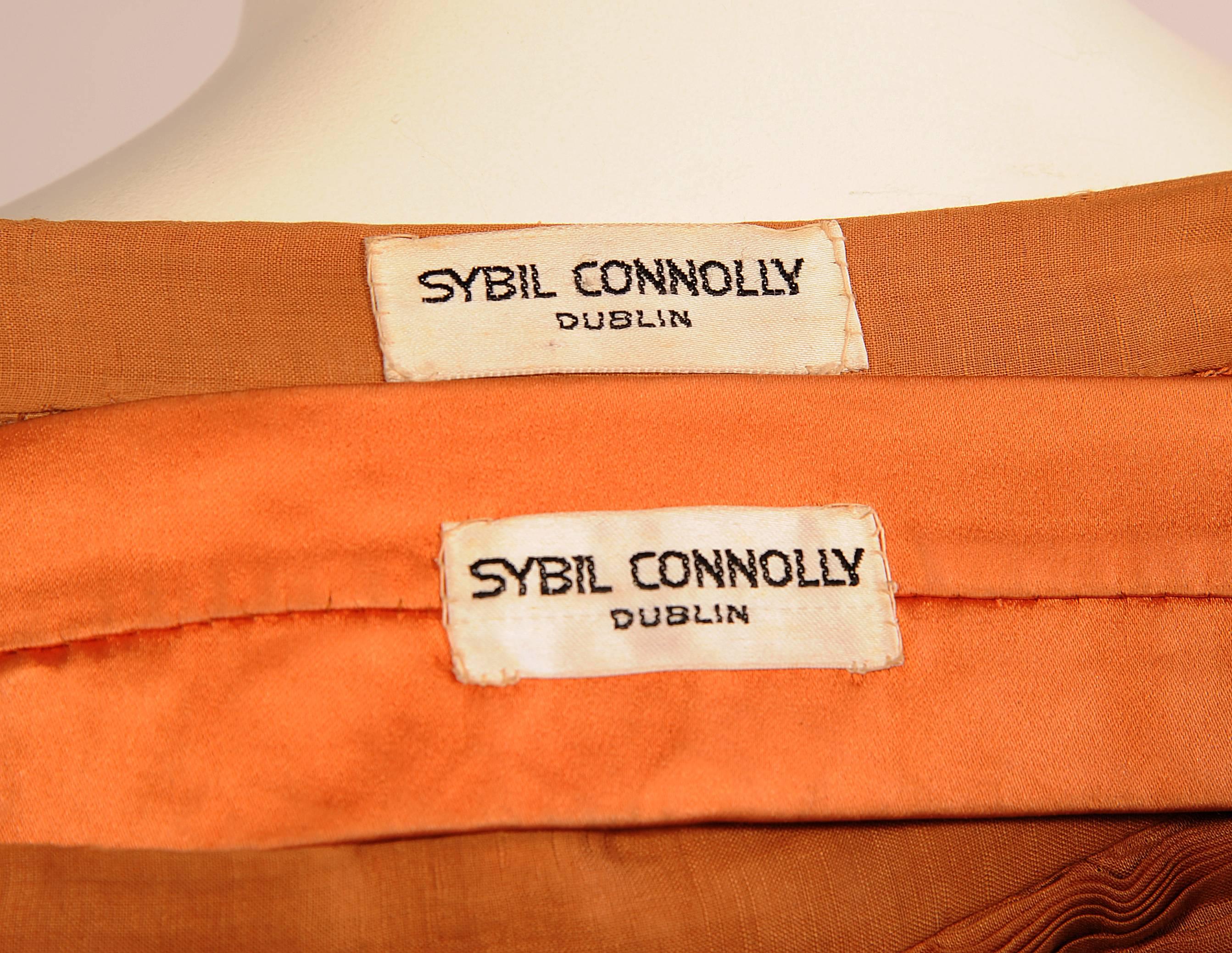 Orange Sybil Connolly Irish Couturier Melon Colored Pleated Linen Evening Skirt