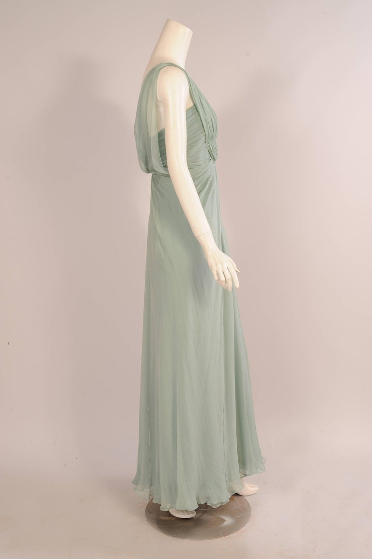 Alberta Ferretti Sea Green Silk Chiffon Evening Gown, Never Worn at 1stDibs  | silk chiffon evening gowns, alberta ferretti evening gowns