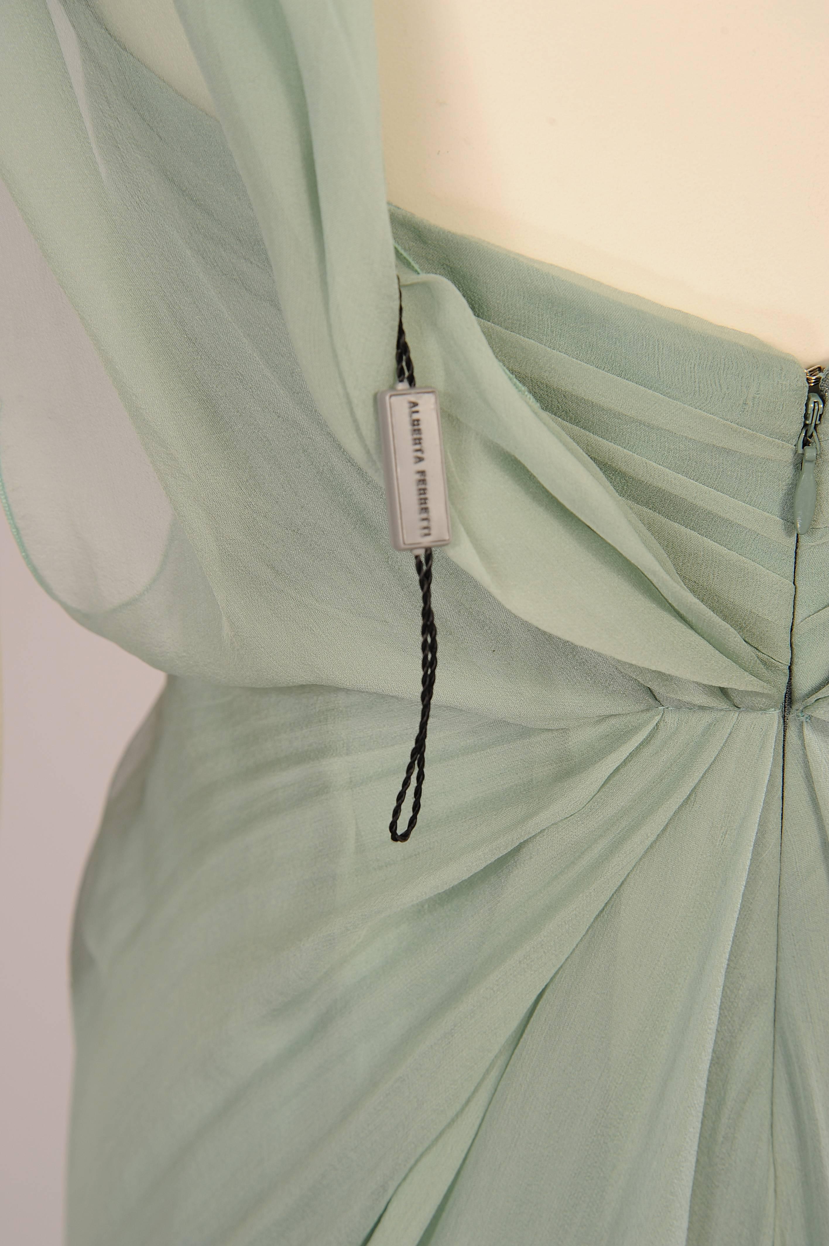 Gray Alberta Ferretti Sea Green Silk Chiffon Evening Gown, Never Worn