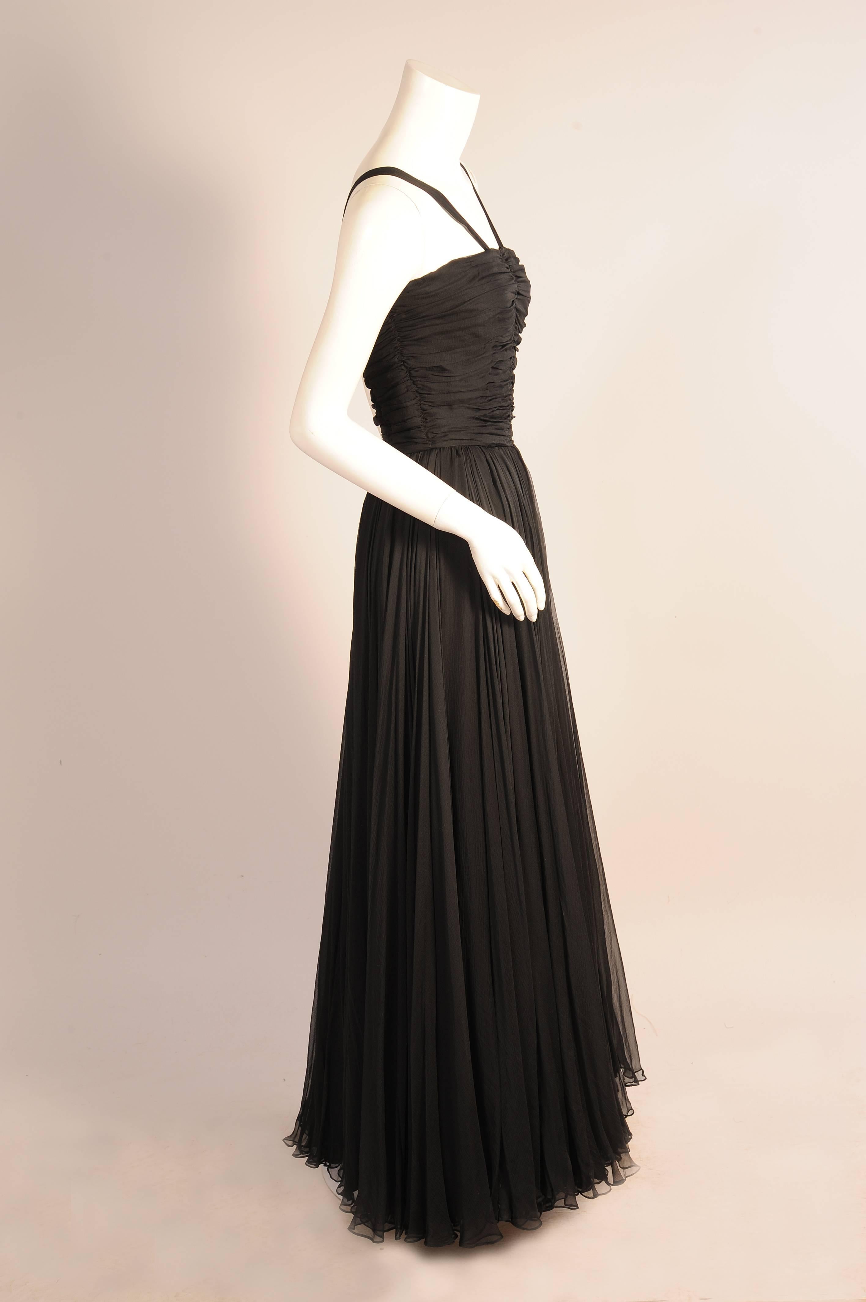 Ben Reig Black Silk Chiffon Evening Gown in the style of Desses, 1950s  In Excellent Condition In New Hope, PA