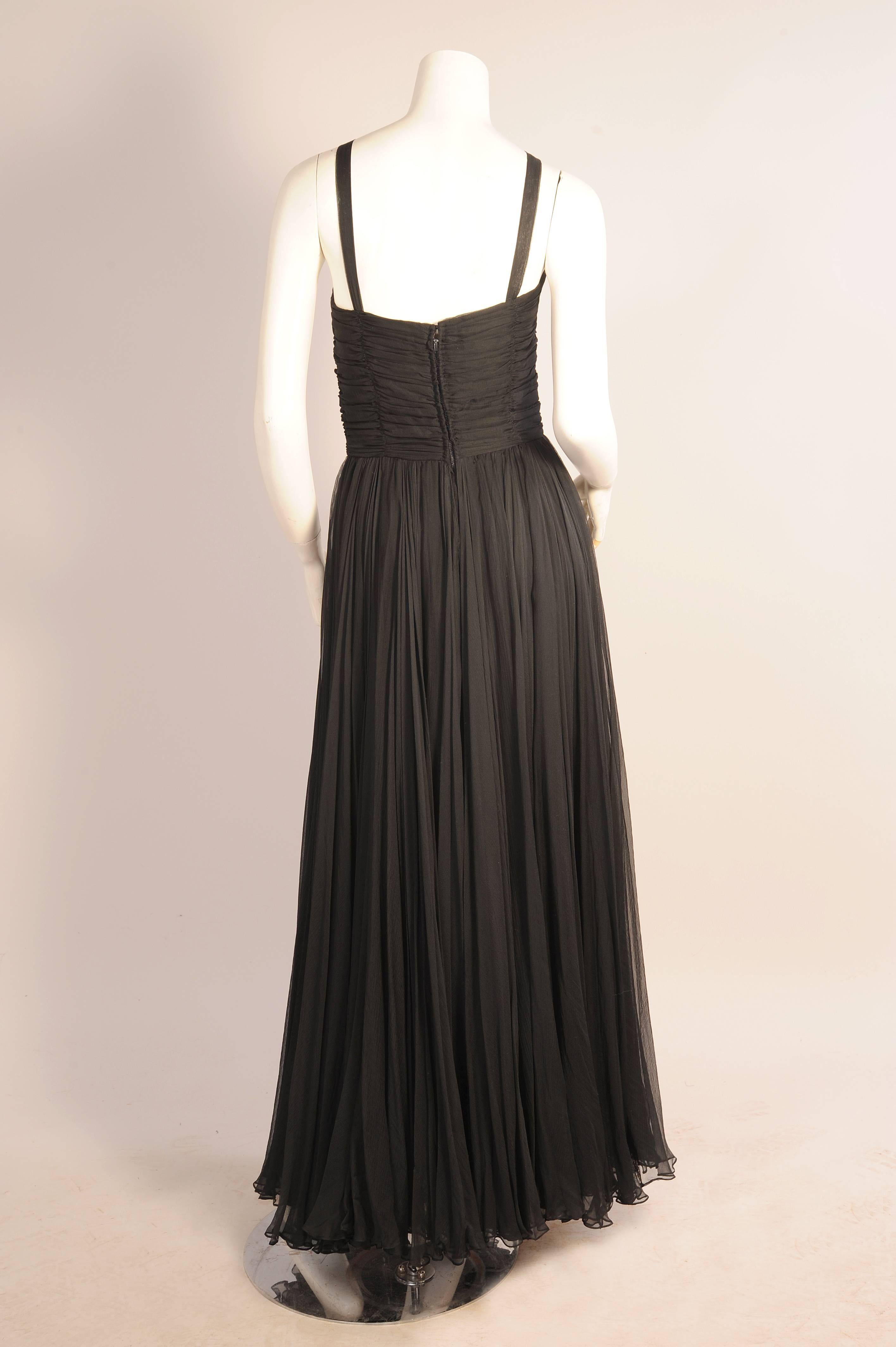 Women's Ben Reig Black Silk Chiffon Evening Gown in the style of Desses, 1950s 