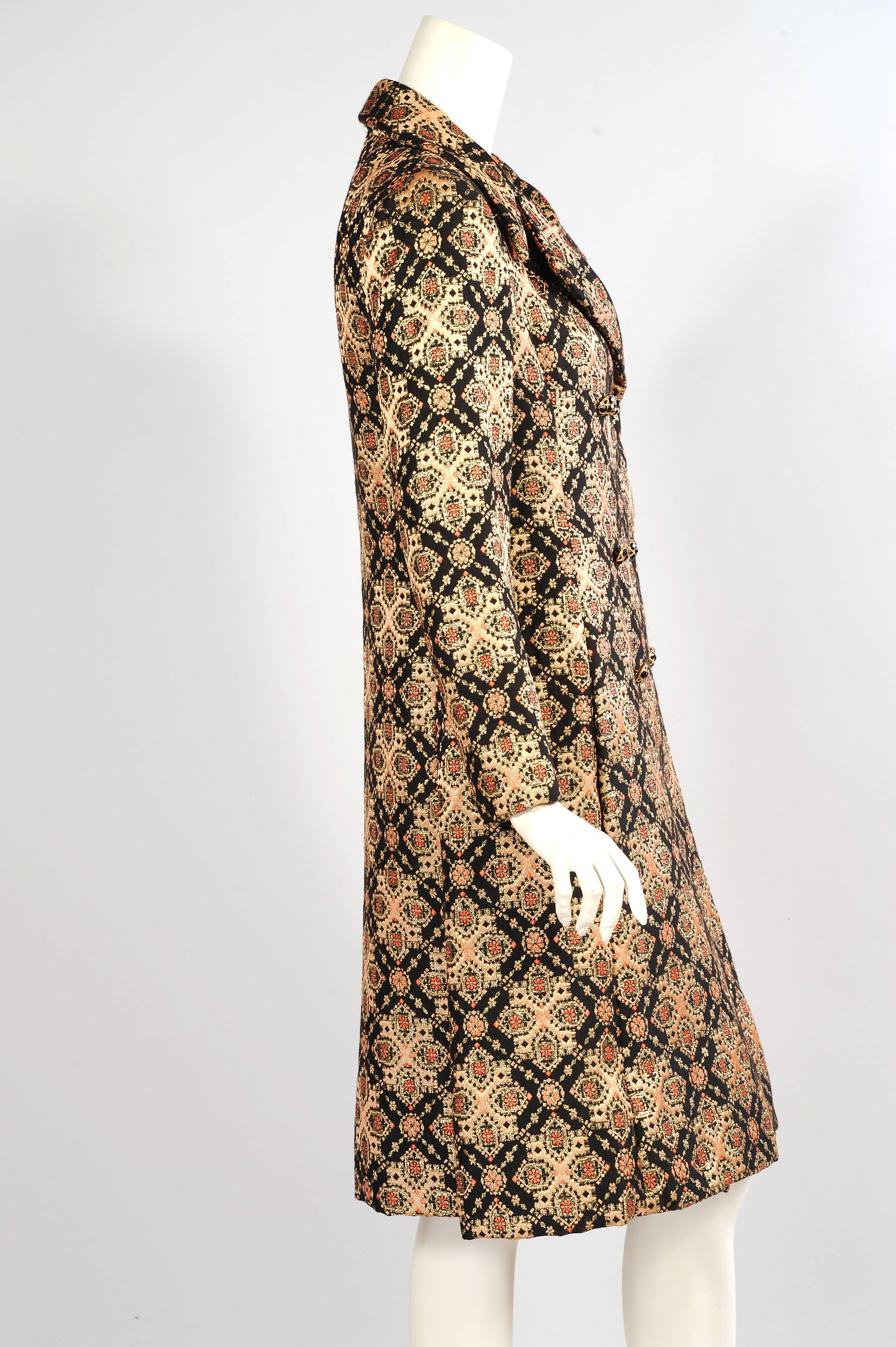 Brown Malcolm Starr Woven Black Peach Coral and Gold Lame Coat, 1960s 