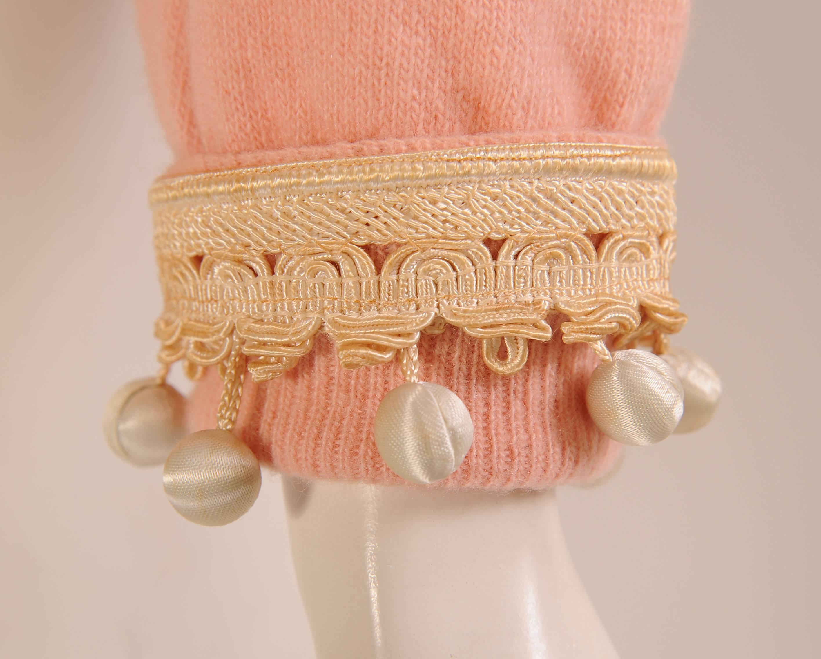 Orange Pink Cashmere Sweater with Baubles and Beads, 1950's 