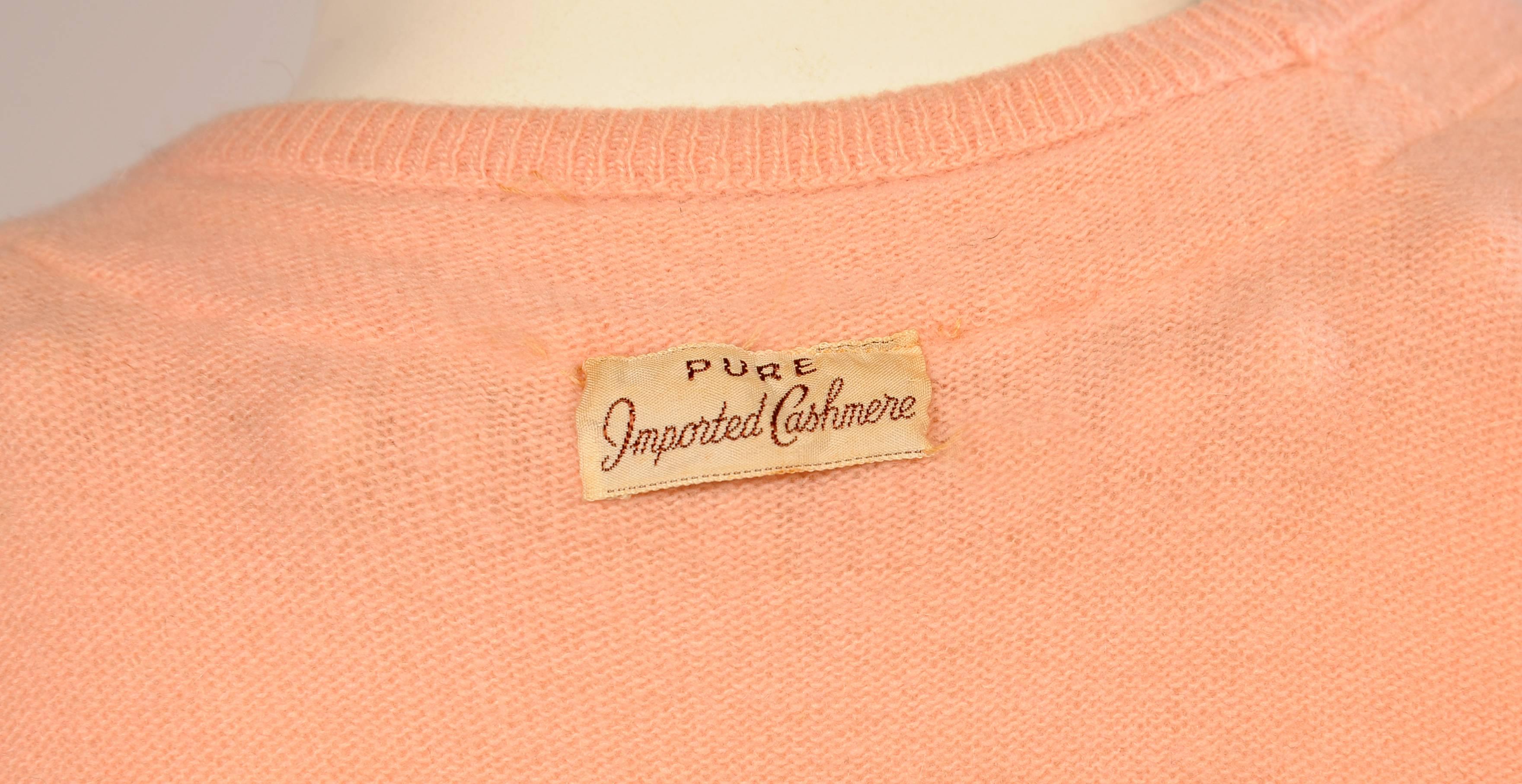 Pink Cashmere Sweater with Baubles and Beads, 1950's  1