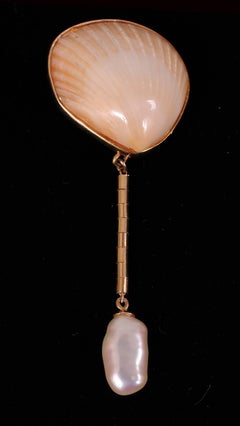 Marguerite Stix Night and Day Shell Pearl and Gold Earrings