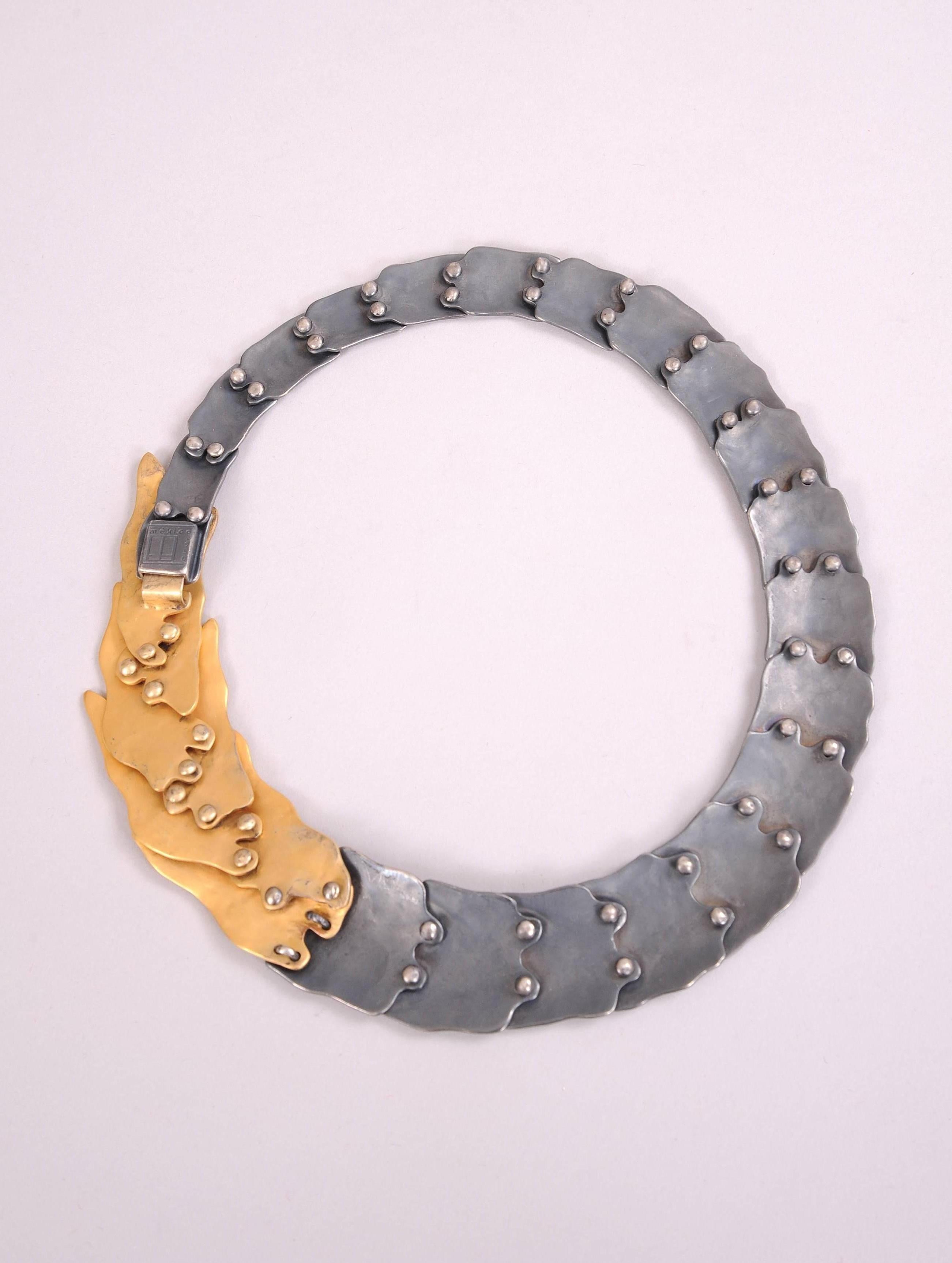 Modern Eduardo Herrera Necklace of Blackened Silver and Gold Vermeil on Silver 