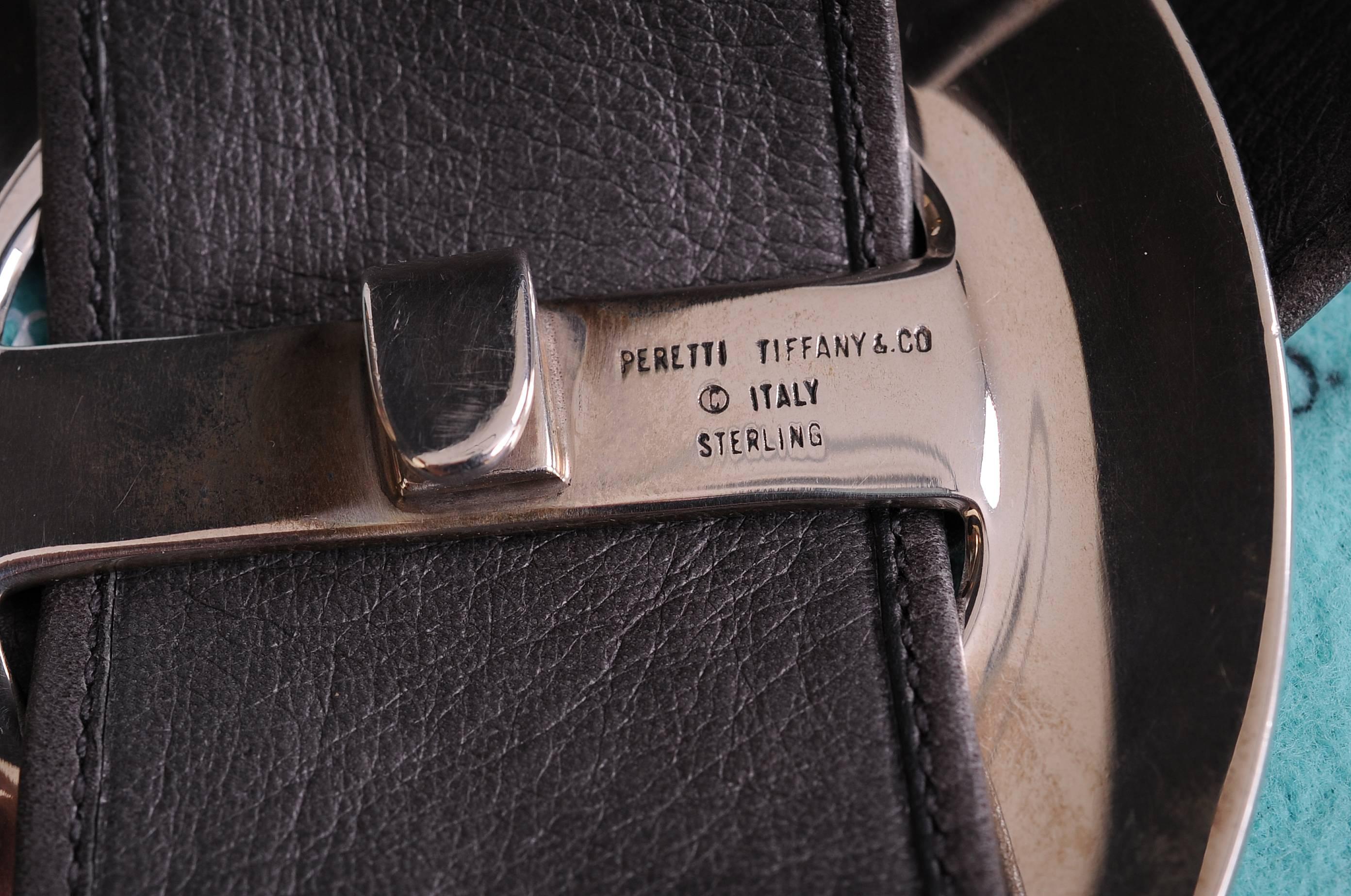 Women's Elsa Peretti Tiffany & Co. Sterling Buckle and Charcoal Grey Leather Belt Unworn