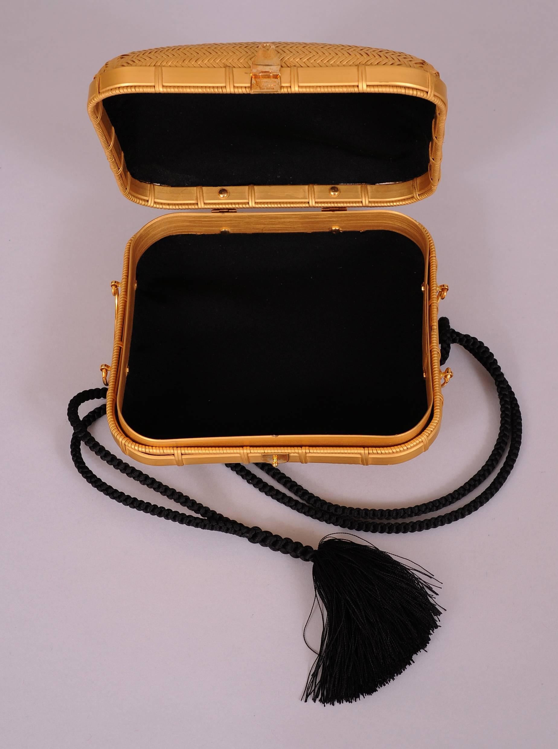 Elsa Peretti Tiffany & Co. 18K Gold, Silk and Hand Woven Bamboo Museum Held Bag 3