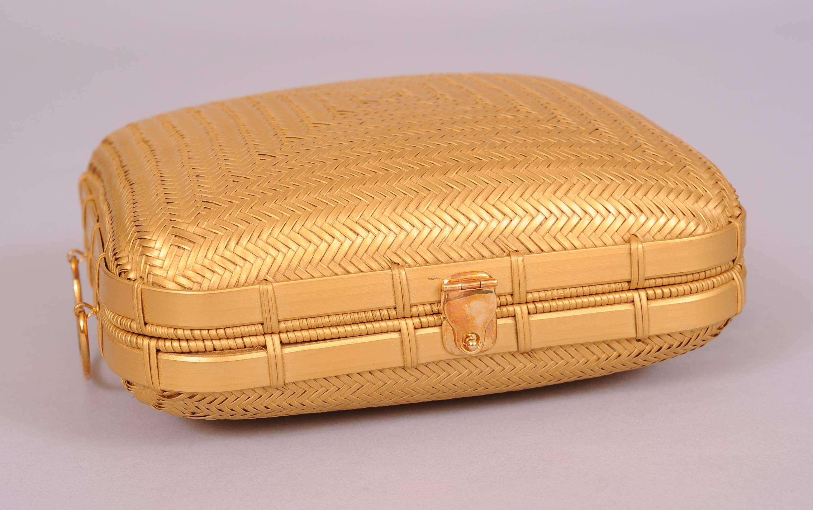 Women's Elsa Peretti Tiffany & Co. 18K Gold, Silk and Hand Woven Bamboo Museum Held Bag