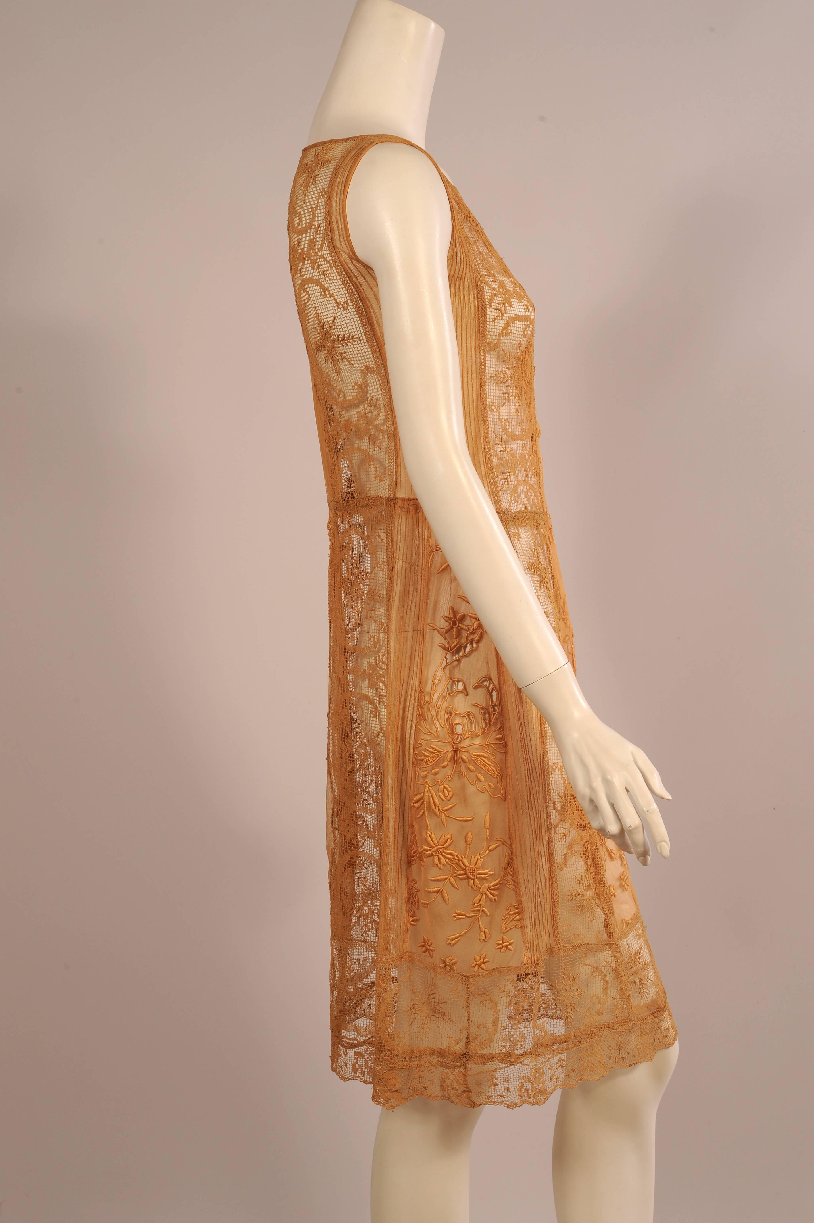 Brown 1920's Hand Embroidered Lace and Tulle Dress