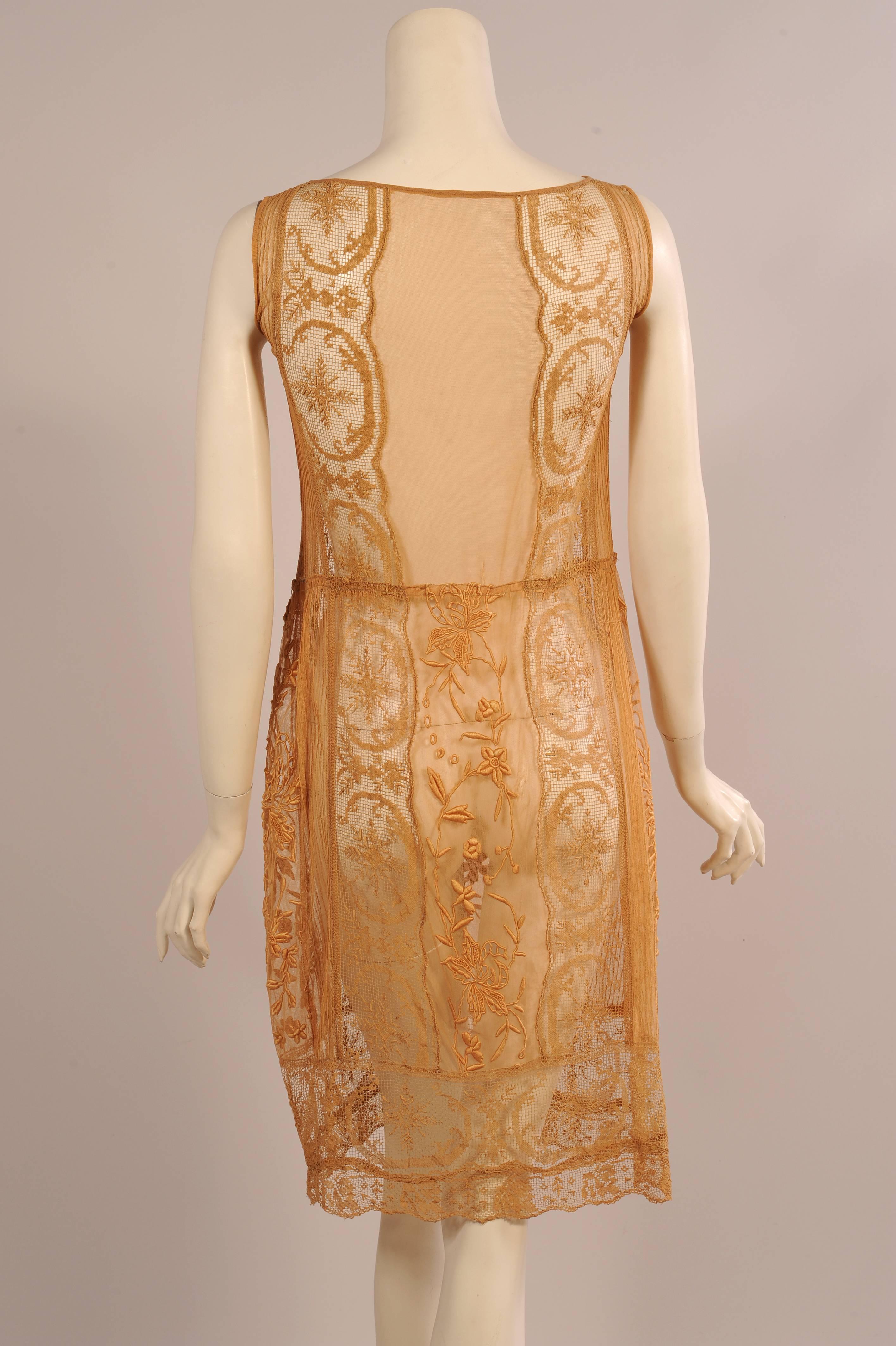 1920's Hand Embroidered Lace and Tulle Dress In Excellent Condition In New Hope, PA