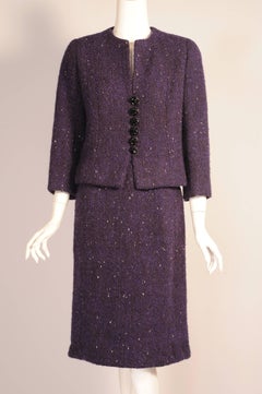 Cristobal Balenciaga Eisa Haute Couture Jupe en tweed de laine pourpre foncé Costume