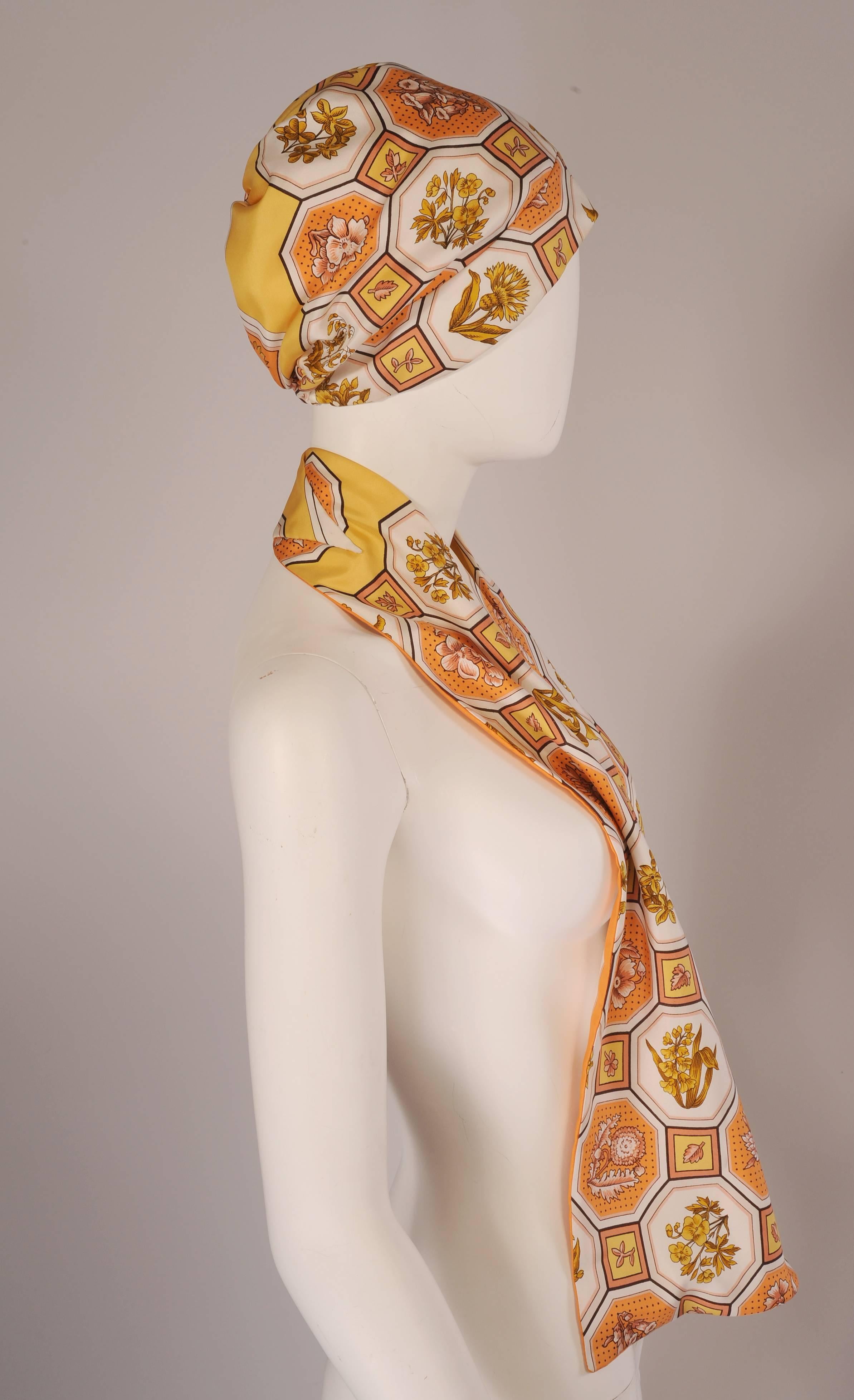 Women's Hermes Vintage Silk Scarf Print Turban and Matching Silk Scarf