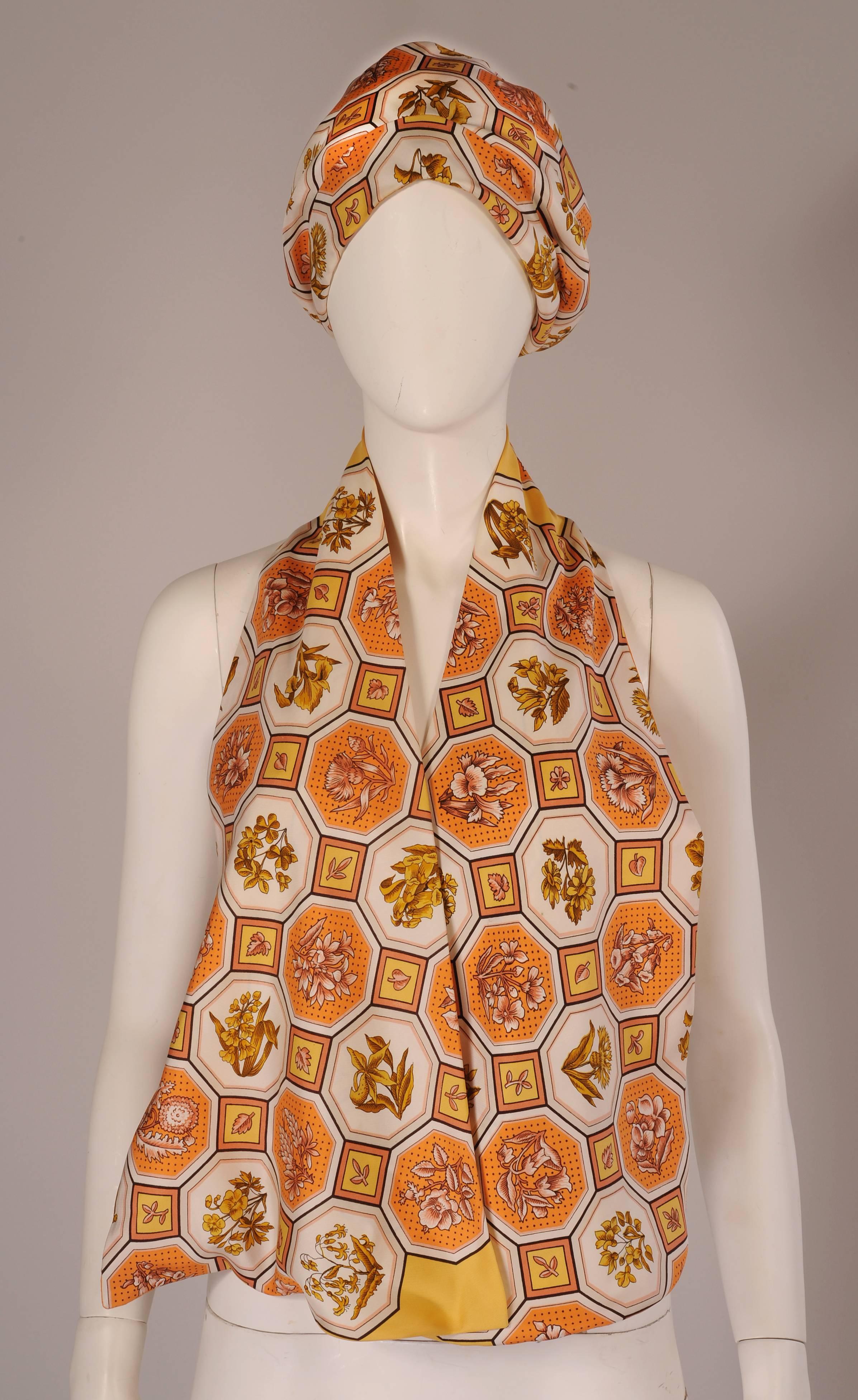 Hermes Vintage Silk Scarf Print Turban and Matching Silk Scarf In Excellent Condition In New Hope, PA