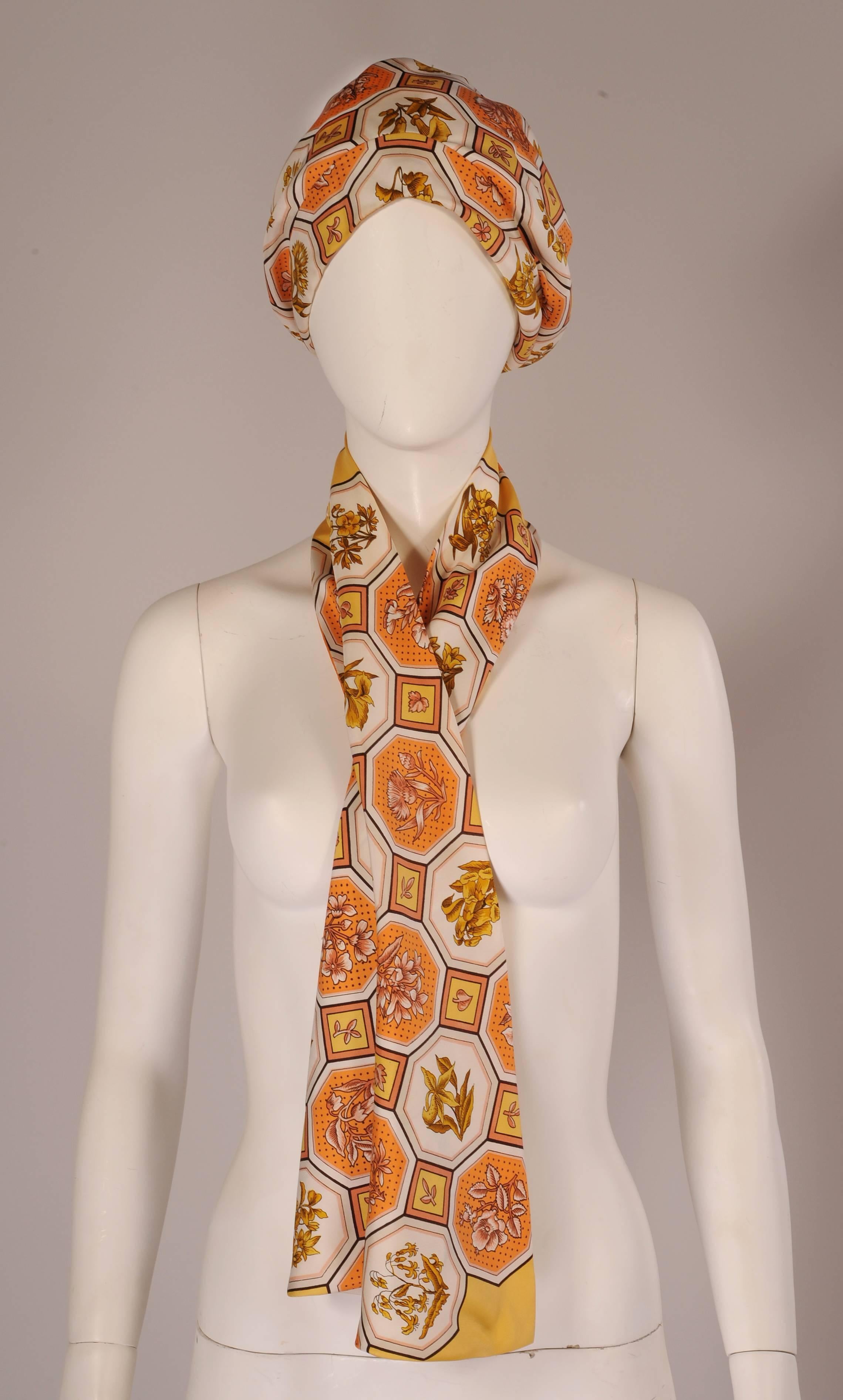 Brown Hermes Vintage Silk Scarf Print Turban and Matching Silk Scarf