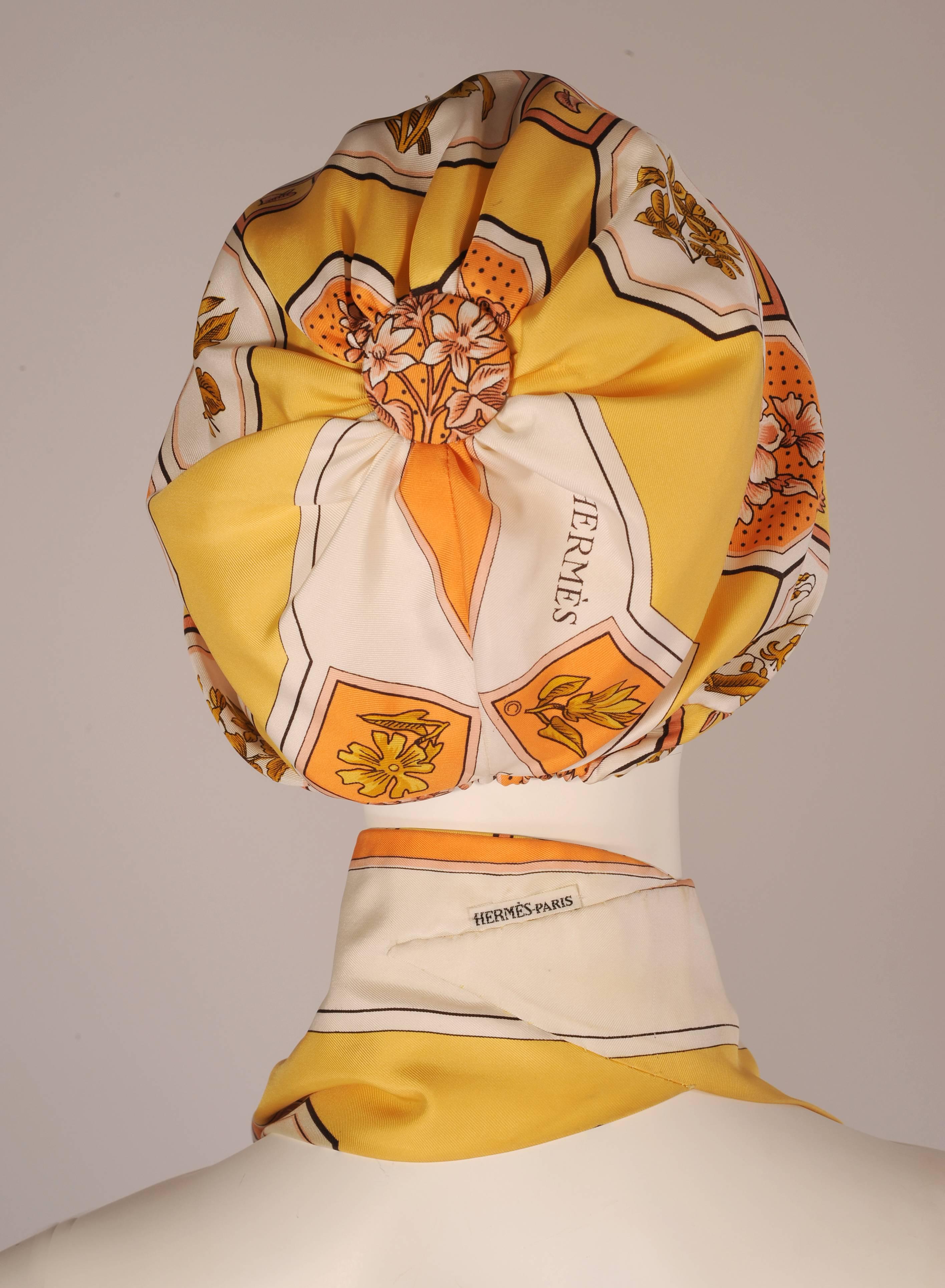 Hermes Vintage Silk Scarf Print Turban and Matching Silk Scarf 2