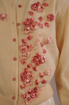 1950's Estelle Parker Cashmere Sweater with Silk Ribbon Flowers