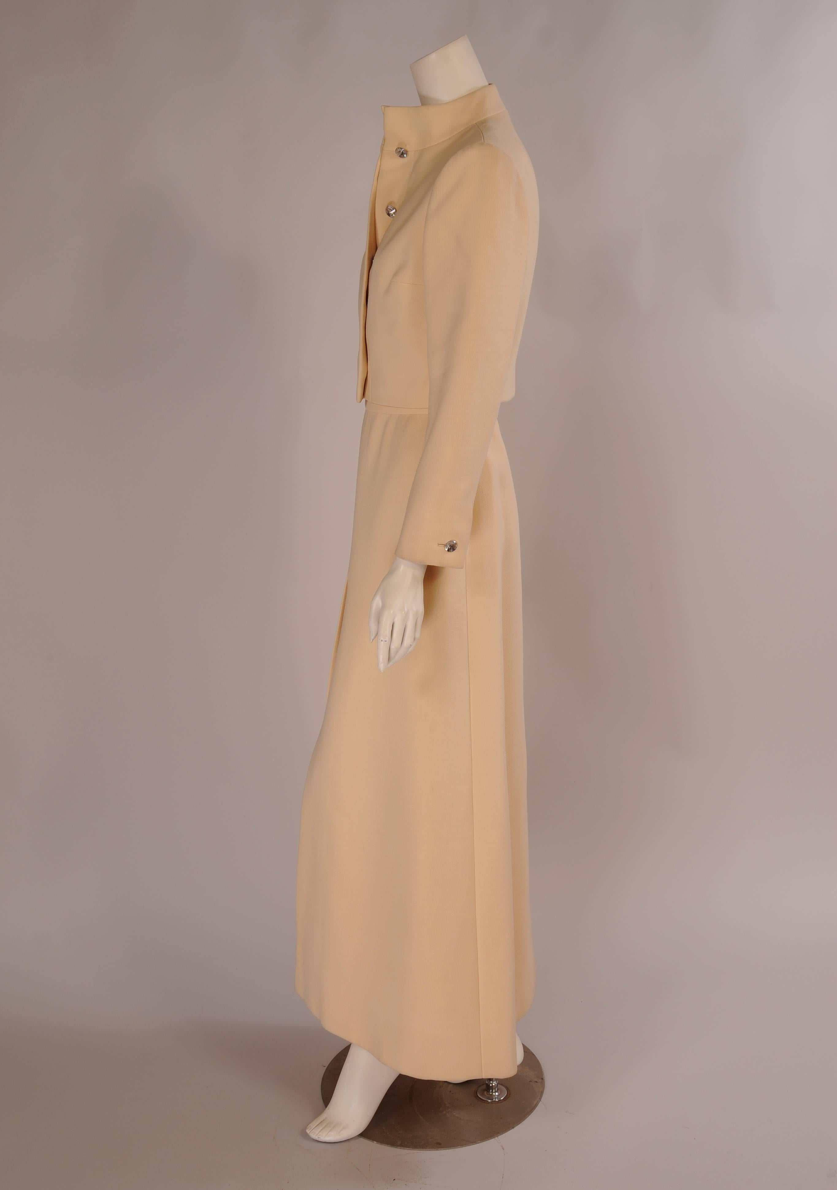 Pauline Trigere Cream Wool Crepe Evening Suit In Excellent Condition In New Hope, PA