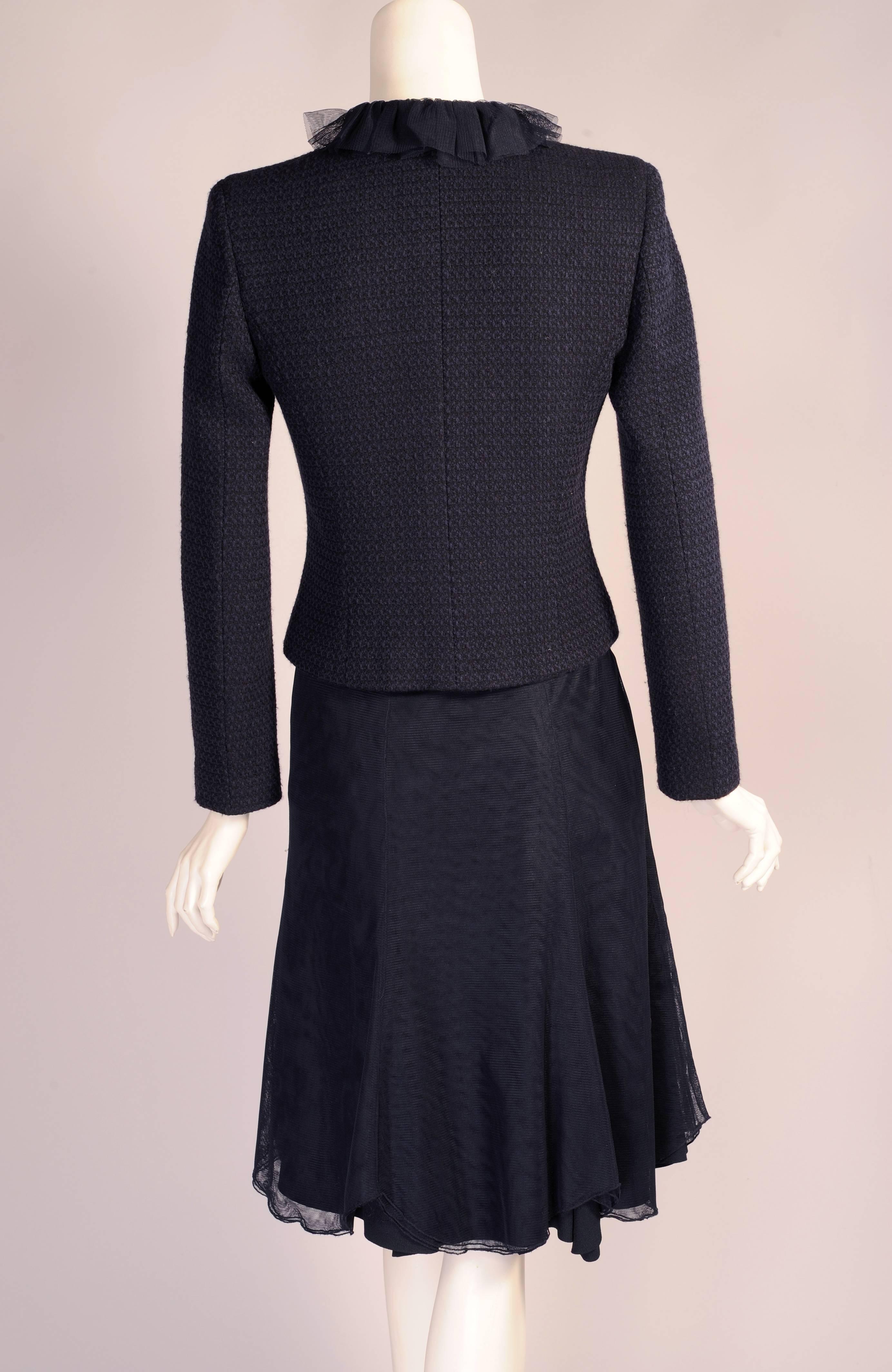 Women's Chanel Midnight Blue Tweed and Tulle Jacket and Tulle Skirt Suit 