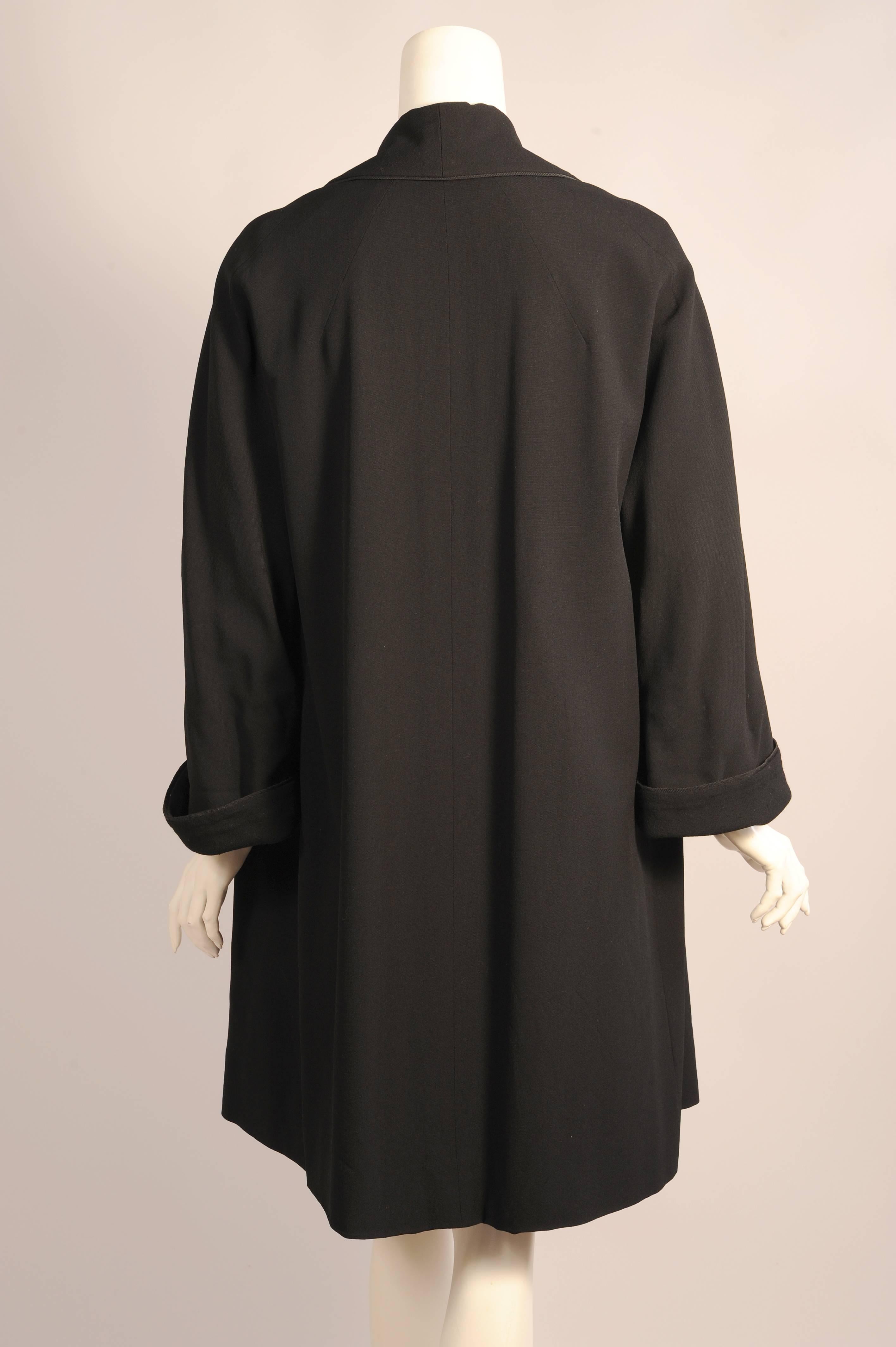 Women's Pierre Balmain Numbered Haute Couture Black Wool Coat, 1950s 
