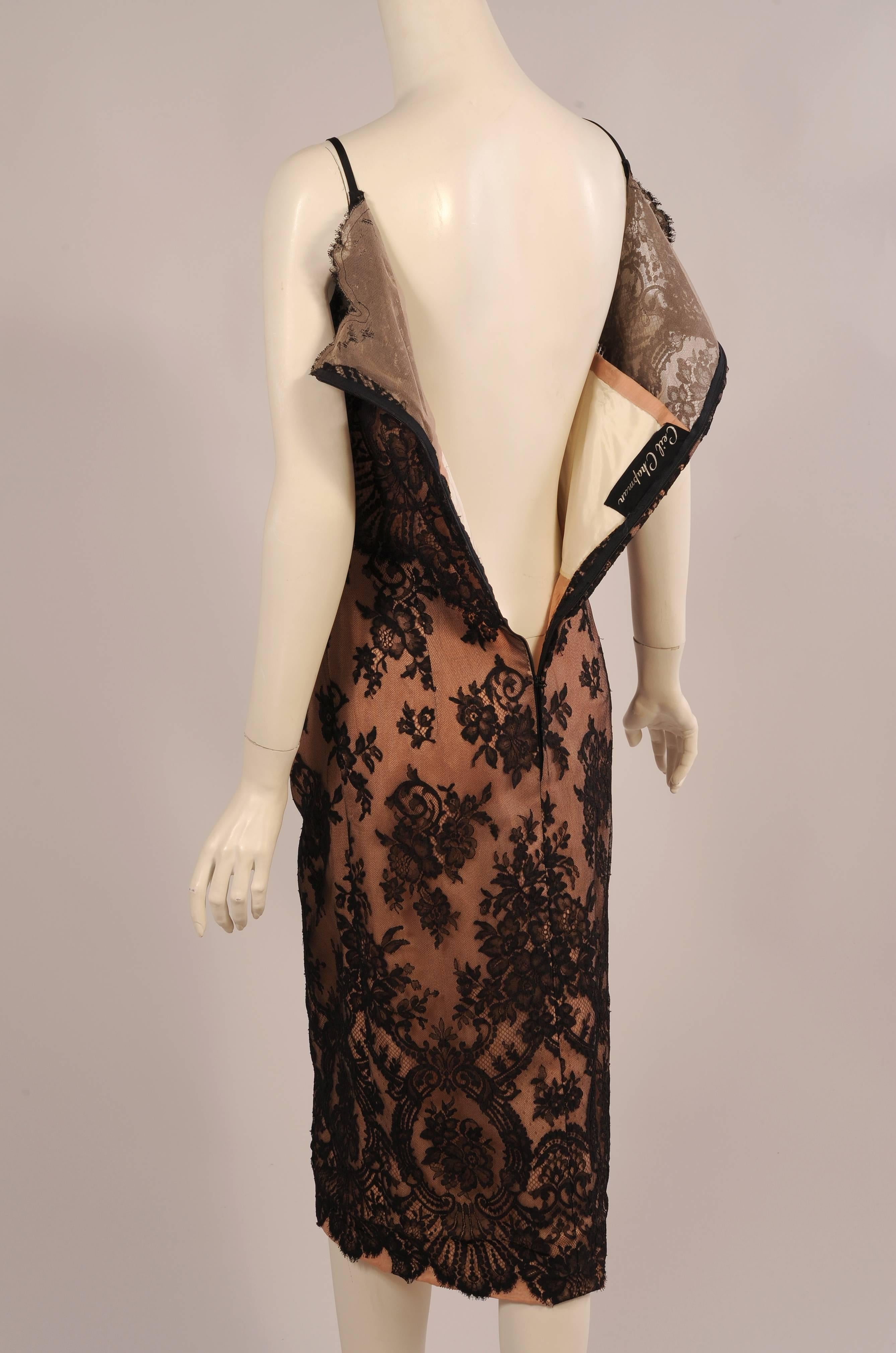 Ceil Chapman Black Lace over Nude Cocktail Dress, 1950s  In Excellent Condition In New Hope, PA