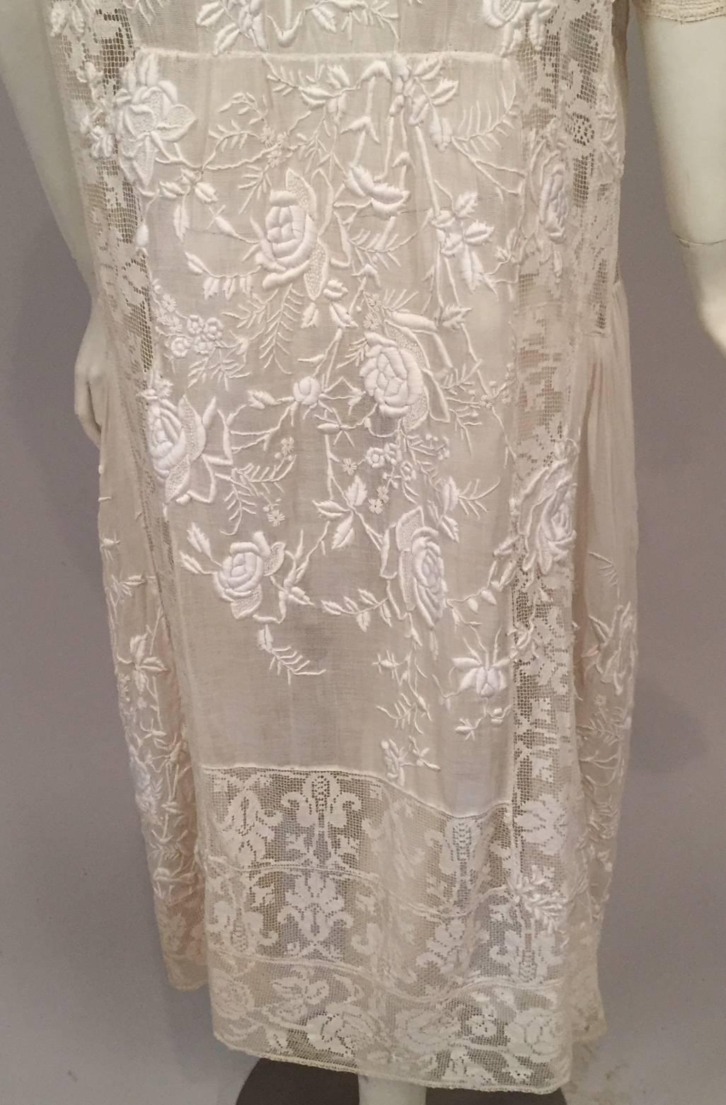 1920's Hand Made Mixed Lace and Embroidered Dress Rare Larger Size 4