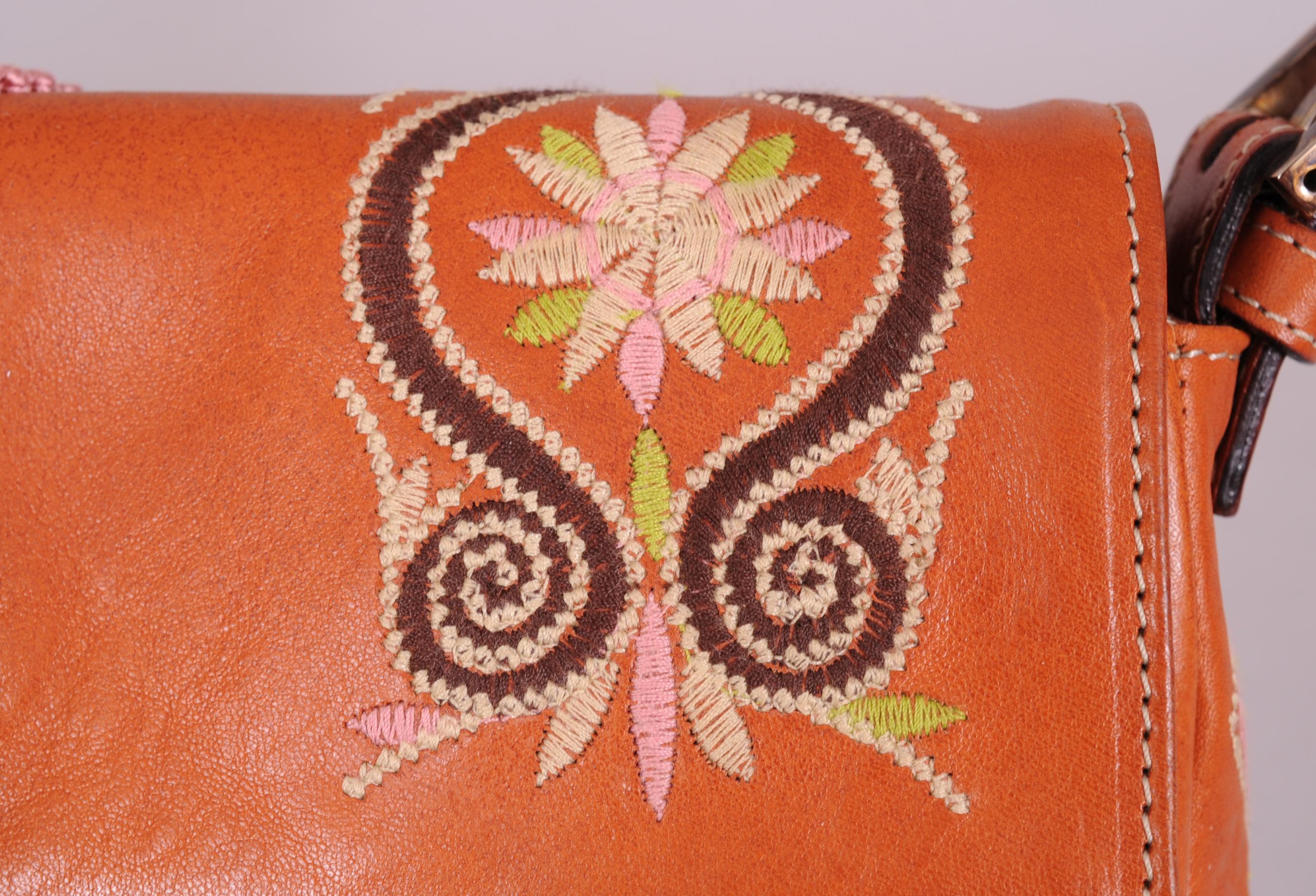 Orange Fendi Baguette with Colorful Embroidery on Leather