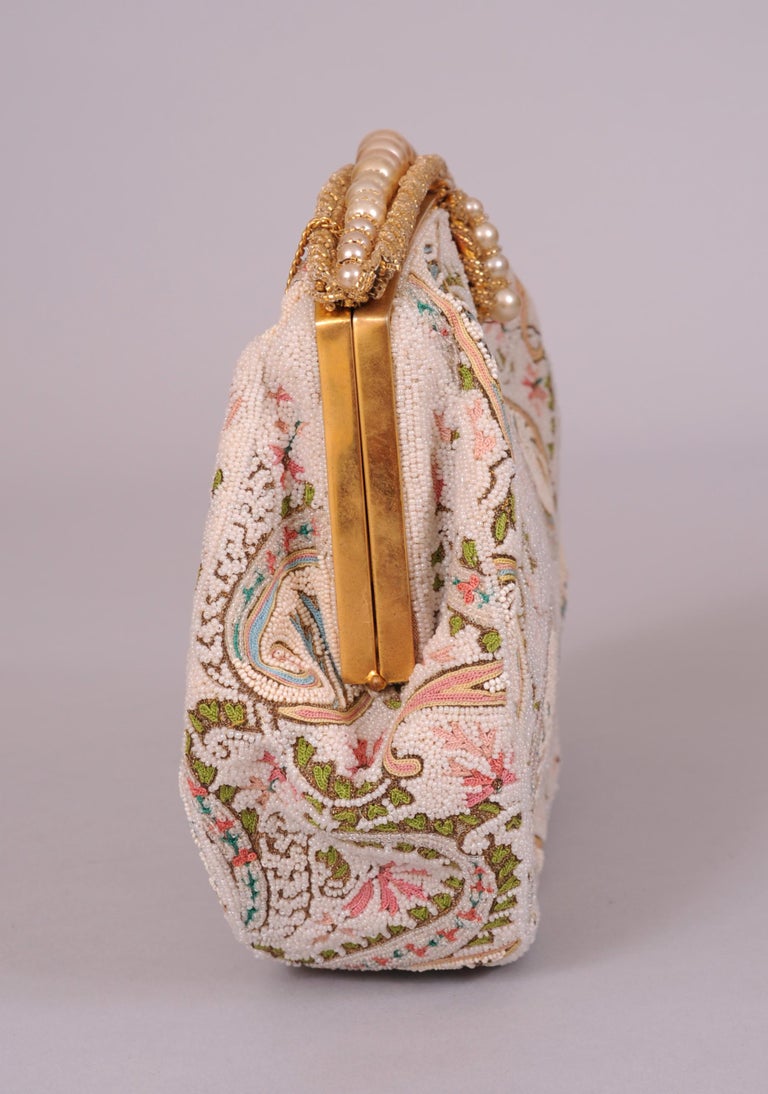 Josef Hand Beaded and Pastel Embroidered French Evening Bag, circa 1960