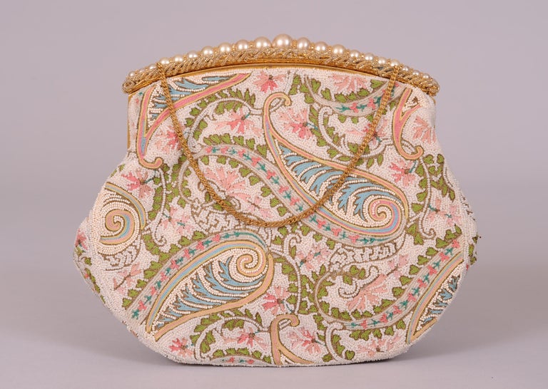 Josef Hand Beaded and Pastel Embroidered French Evening Bag, circa 1960